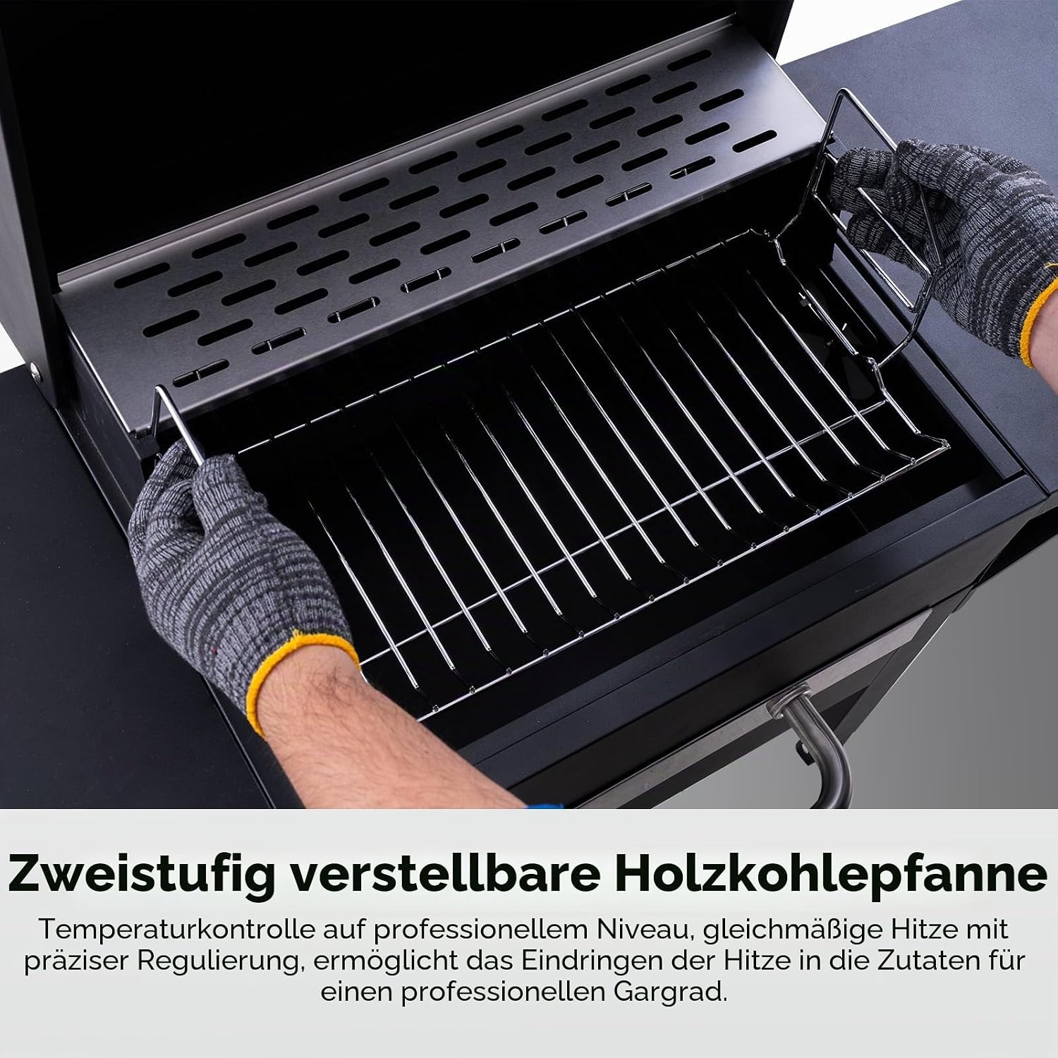 Holzkohlegrill mit Deckel und Abdeckhaube, 2-in-1 Stand- & Tischgrill, Kompakter Balkon Grillwagen, Thermometer, Warmhalterost, Wettergeschützt und Mobil 5 Holzkohlegrill mit Deckel und Abdeckhaube, 2-in-1 Stand- & Tischgrill, Kompakter Balkon Grillwagen, Thermometer, Warmhalterost, Wettergeschützt und Mobil – Bild 5