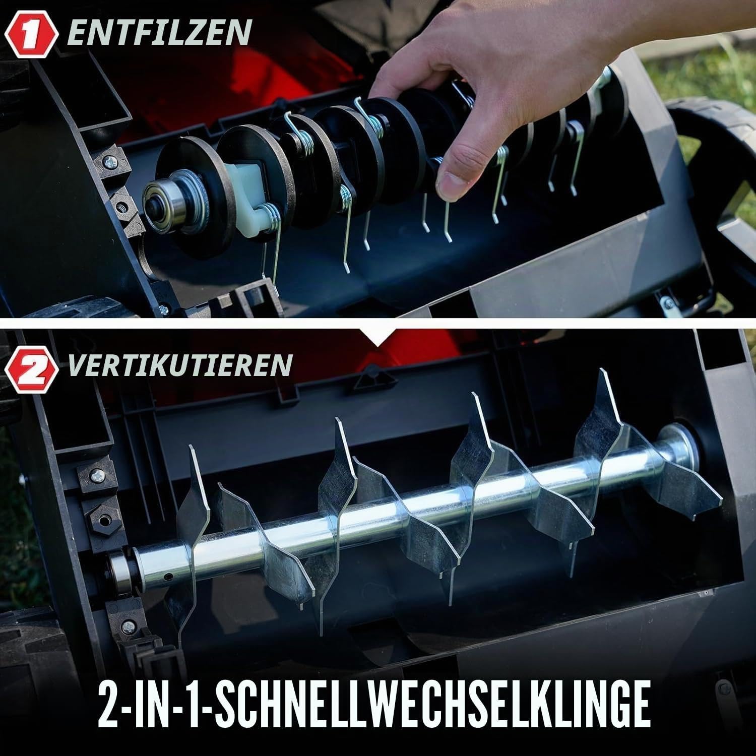 MZK 2-in-1 Elektro-Vertikutierer & Rasenlüfter, 33 cm, 13 A | 33 cm Arbeitsbreite, 4-stufige Höhenverstellung und 30L Fangkorb für einen gesunden Rasen. 4 MZK 2-in-1 Elektro-Vertikutierer & Rasenlüfter, 33 cm, 13 A | 33 cm Arbeitsbreite, 4-stufige Höhenverstellung und 30L Fangkorb für einen gesunden Rasen. – Bild 4