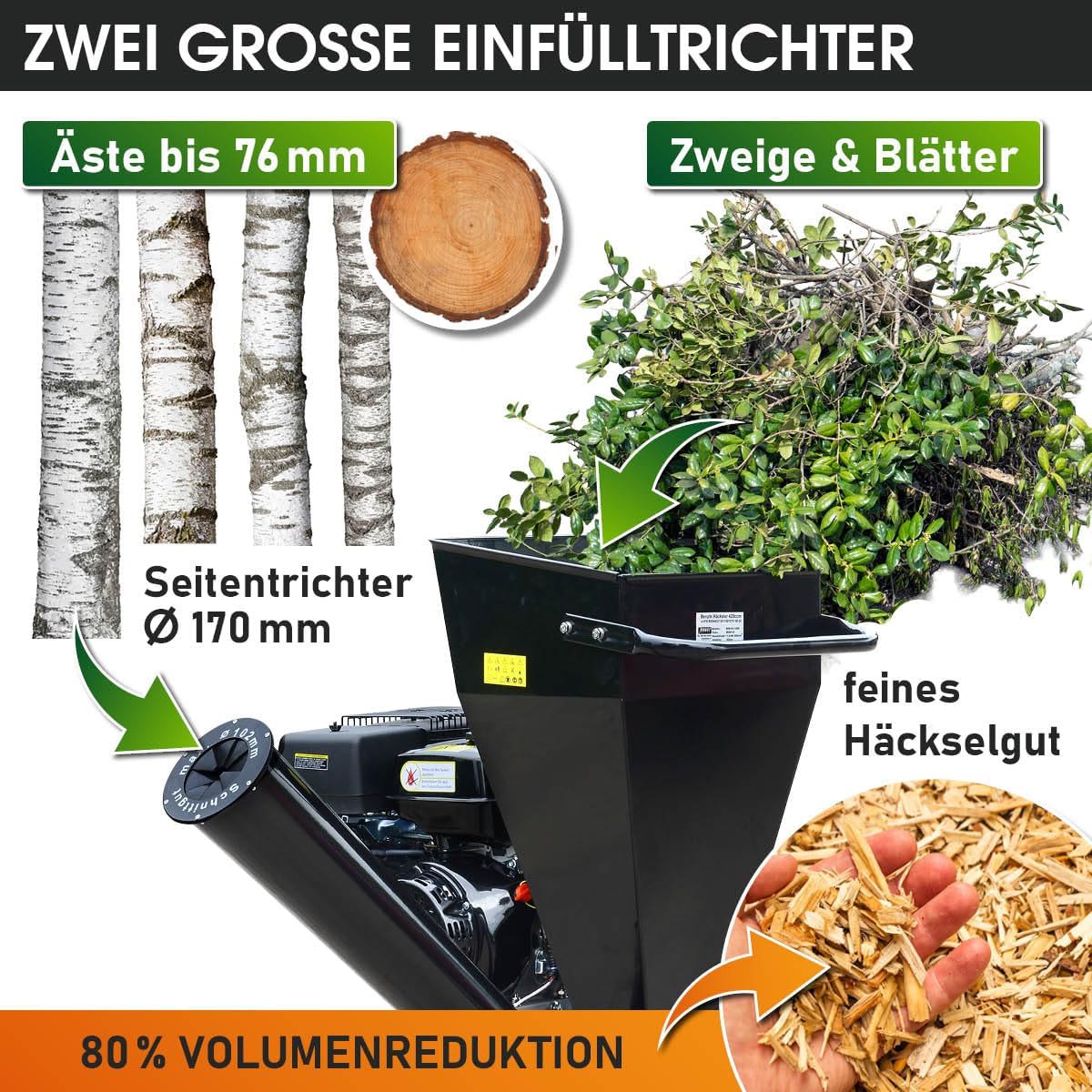 BRAST Häcksler Schredder Gartenhäcksler Benzin | 5,2kW(7PS) - 11kW(15PS) | 2 Modelle | Aststärke bis zu 102mm | 2 Messersysteme mit 22 Messer | Transportreifen & Griff 4 BRAST Häcksler Schredder Gartenhäcksler Benzin | 5,2kW(7PS) - 11kW(15PS) | 2 Modelle | Aststärke bis zu 102mm | 2 Messersysteme mit 22 Messer | Transportreifen & Griff – Bild 4