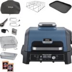 Ninja Woodfire Pro Connect XL Elektrischer BBQ Smoker Grill, App-Steuerung, digitaler Temperaturfühler, Rippenrost, Deckel, großer 7-in-1 Outdoor Grill & Heißluftfritteuse, blau & schwarz OG901EUAMZ