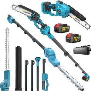 8 Zoll Mini Kettensäge & Akku Heckenschere 4-in-1 Gartenwerkzeug Set,Mit 2×4.0ah Akku,VerläNgerungsstange Bis 4.2m,BüRstenloser Motor,Elektro Heckenschere AstsäGe FüR Baumzweige, Holzschneiden