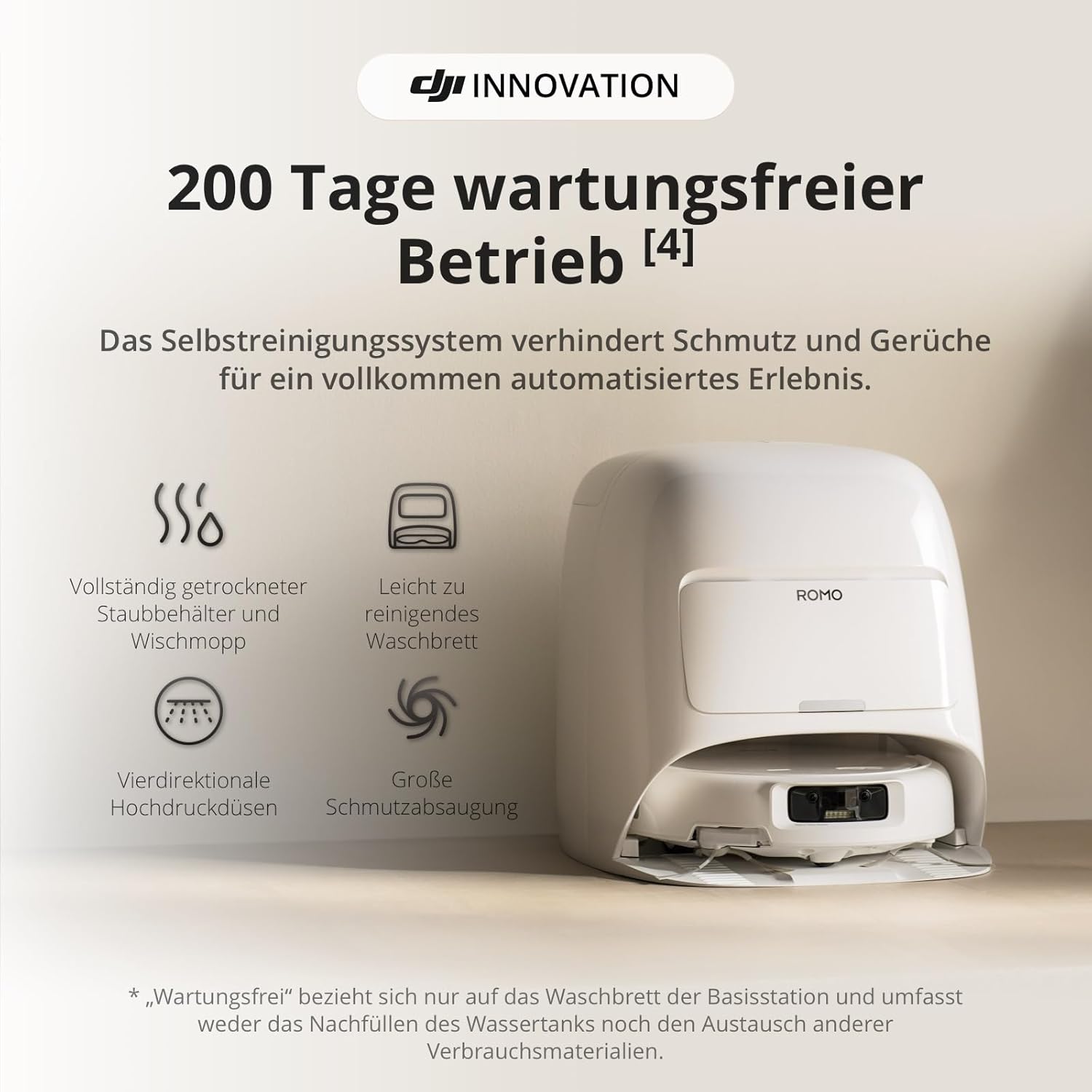 DJI ROMO S Saugroboter mit Wischfunktion, 25.000 Pa Saugkraft, Hinderniserkennung auf Drohnen-Niveau, Anti-Verwicklungsbürste, Selbstreinigende Basisstation, 200 Tage wartungsfrei, Weiß 5 DJI ROMO S Saugroboter mit Wischfunktion, 25.000 Pa Saugkraft, Hinderniserkennung auf Drohnen-Niveau, Anti-Verwicklungsbürste, Selbstreinigende Basisstation, 200 Tage wartungsfrei, Weiß – Bild 5