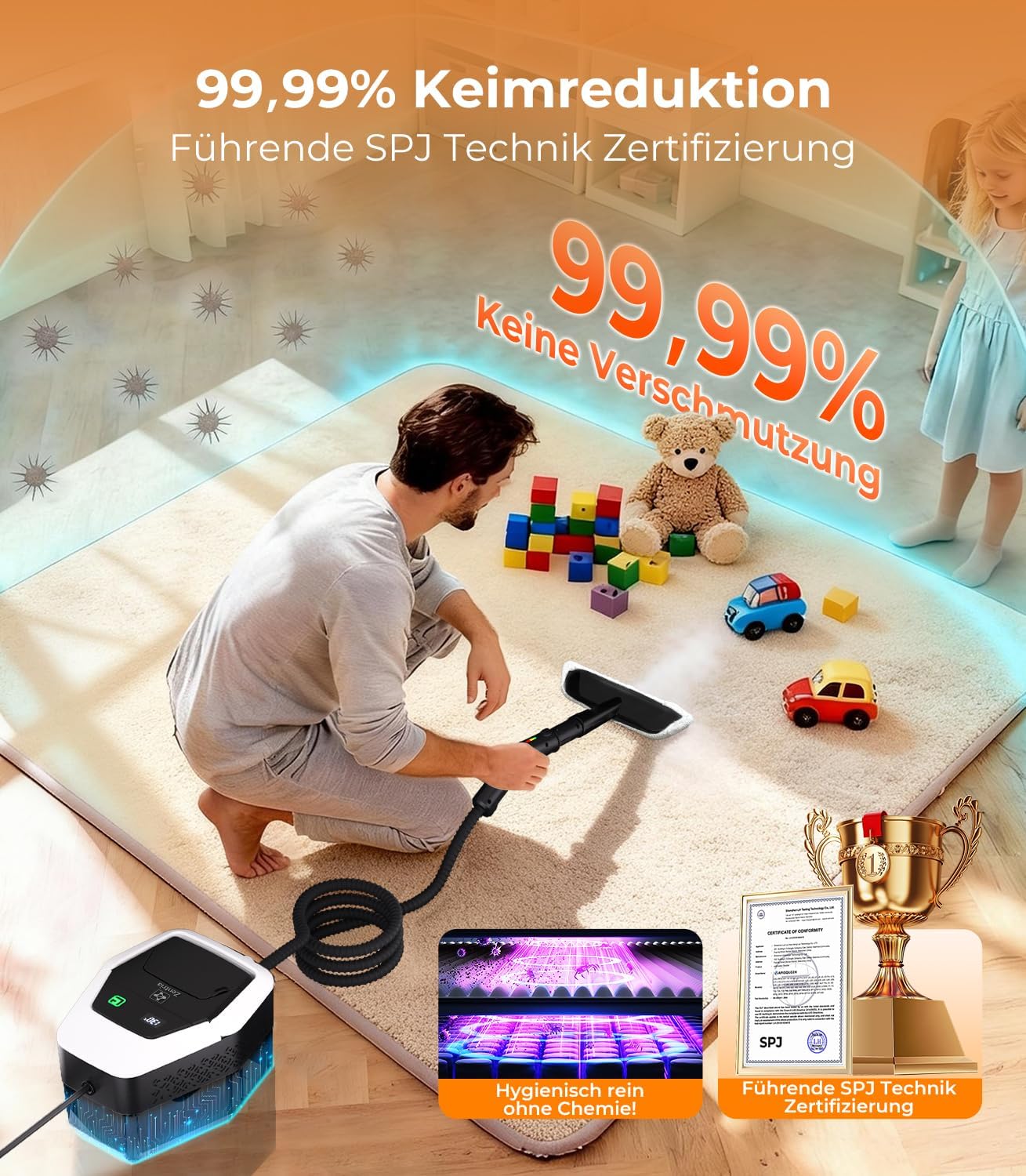 20-IN-1 Dampfreiniger Handgerät【100% Kühler & Akkufreier Griff–Neueste NH Labor-Technik】【99,99% Keimreduktion–SPJ Spitzentechnik】Dampfreiniger für Alles,Steam Cleaner für Fußboden, Sofa 2 20-IN-1 Dampfreiniger Handgerät【100% Kühler & Akkufreier Griff–Neueste NH Labor-Technik】【99,99% Keimreduktion–SPJ Spitzentechnik】Dampfreiniger für Alles,Steam Cleaner für Fußboden, Sofa – Bild 2
