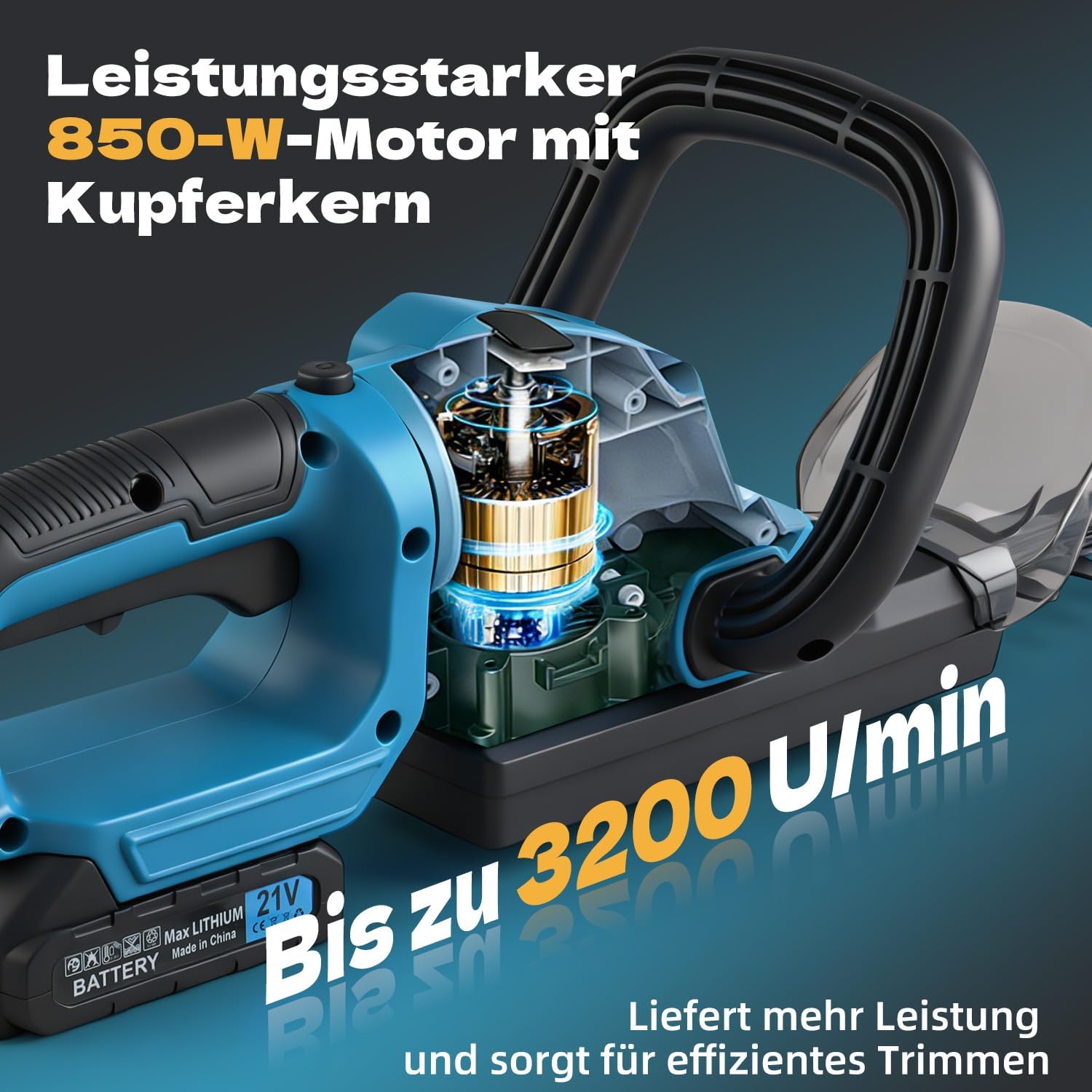 Akku-Heckenschere für Makita 18V Akkus,Elektrische Heckenschere mit 2 X 2,000 mAh Akku und Ladegerät,ergonomischer Griff,52 cm Schnittlänge,15 mm Zahnabstand,ideal für Hecken und Sträucher 2 Akku-Heckenschere für Makita 18V Akkus,Elektrische Heckenschere mit 2 X 2,000 mAh Akku und Ladegerät,ergonomischer Griff,52 cm Schnittlänge,15 mm Zahnabstand,ideal für Hecken und Sträucher – Bild 2
