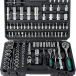 Ginour 138-teilig Steckschlüsselsatz 1/4" & 1/2" Ratschenkasten CR-V | Werkzeugkoffer mit Stecknuss, Bits, Verlängerungen und Adaptern für Auto Reparatur, Heimwerker