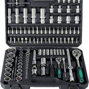 Ginour 138-teilig Steckschlüsselsatz 1/4" & 1/2" Ratschenkasten CR-V | Werkzeugkoffer mit Stecknuss, Bits, Verlängerungen und Adaptern für Auto Reparatur, Heimwerker