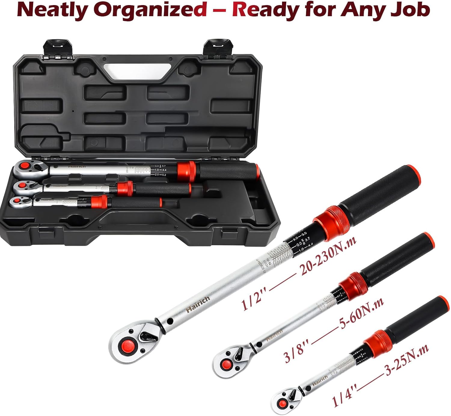 Hairich Drehmomentschlüssel Set 3‑teilig | 1/4″ + 3/8″ + 1/2″ | 3‑25 Nm, 5‑60 Nm, 20‑230 Nm | ±3% Genauigkeit | 72‑Zähne Ratschenkopf | Profi Torque Wrench für Fahrrad, Auto & Motorrad 3 Hairich Drehmomentschlüssel Set 3‑teilig | 1/4″ + 3/8″ + 1/2″ | 3‑25 Nm, 5‑60 Nm, 20‑230 Nm | ±3% Genauigkeit | 72‑Zähne Ratschenkopf | Profi Torque Wrench für Fahrrad, Auto & Motorrad – Bild 3