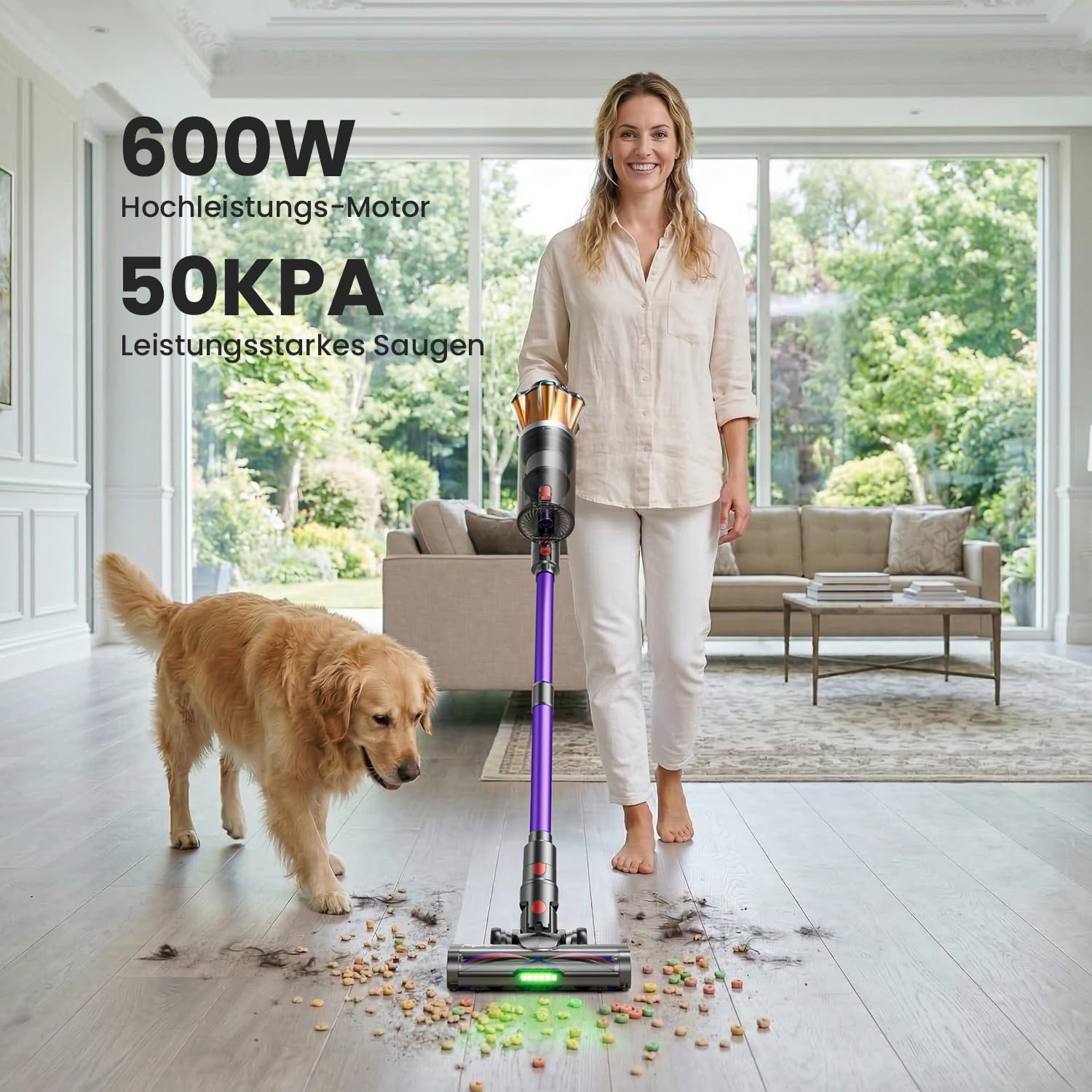 Akku Staubsauger Kabellos 600W/50000Pa/70Min, 1,8L Akkustaubsauger mit Hurrikanmodus, Anti-Tangle-Bürste, Selbststehend, OLED Display, Wandladestation, für Teppiche Tierhaare Hartböden Auto 2 Akku Staubsauger Kabellos 600W/50000Pa/70Min, 1,8L Akkustaubsauger mit Hurrikanmodus, Anti-Tangle-Bürste, Selbststehend, OLED Display, Wandladestation, für Teppiche Tierhaare Hartböden Auto – Bild 2