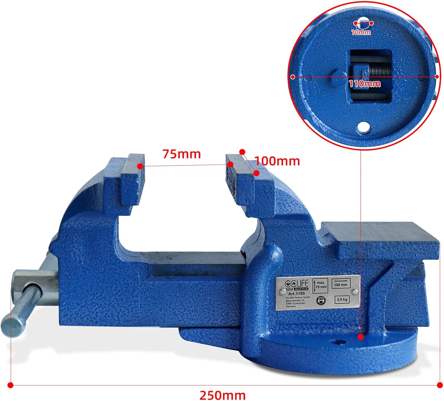 CCLIFE Feststehend Schraubstock Gusseisen 100/125/150 mm für Werkbank Werkbankschraubstock Parallelschraubstock, Modell:100mm | Parallelschraubstock, Metallbearbeitung, Holzbearbeitung, Werkstatt,Klemmkraft,sicherer Halt,stabil,präzise,langlebig 3 CCLIFE Feststehend Schraubstock Gusseisen 100/125/150 mm für Werkbank Werkbankschraubstock Parallelschraubstock, Modell:100mm | Parallelschraubstock, Metallbearbeitung, Holzbearbeitung, Werkstatt,Klemmkraft,sicherer Halt,stabil,präzise,langlebig – Bild 3
