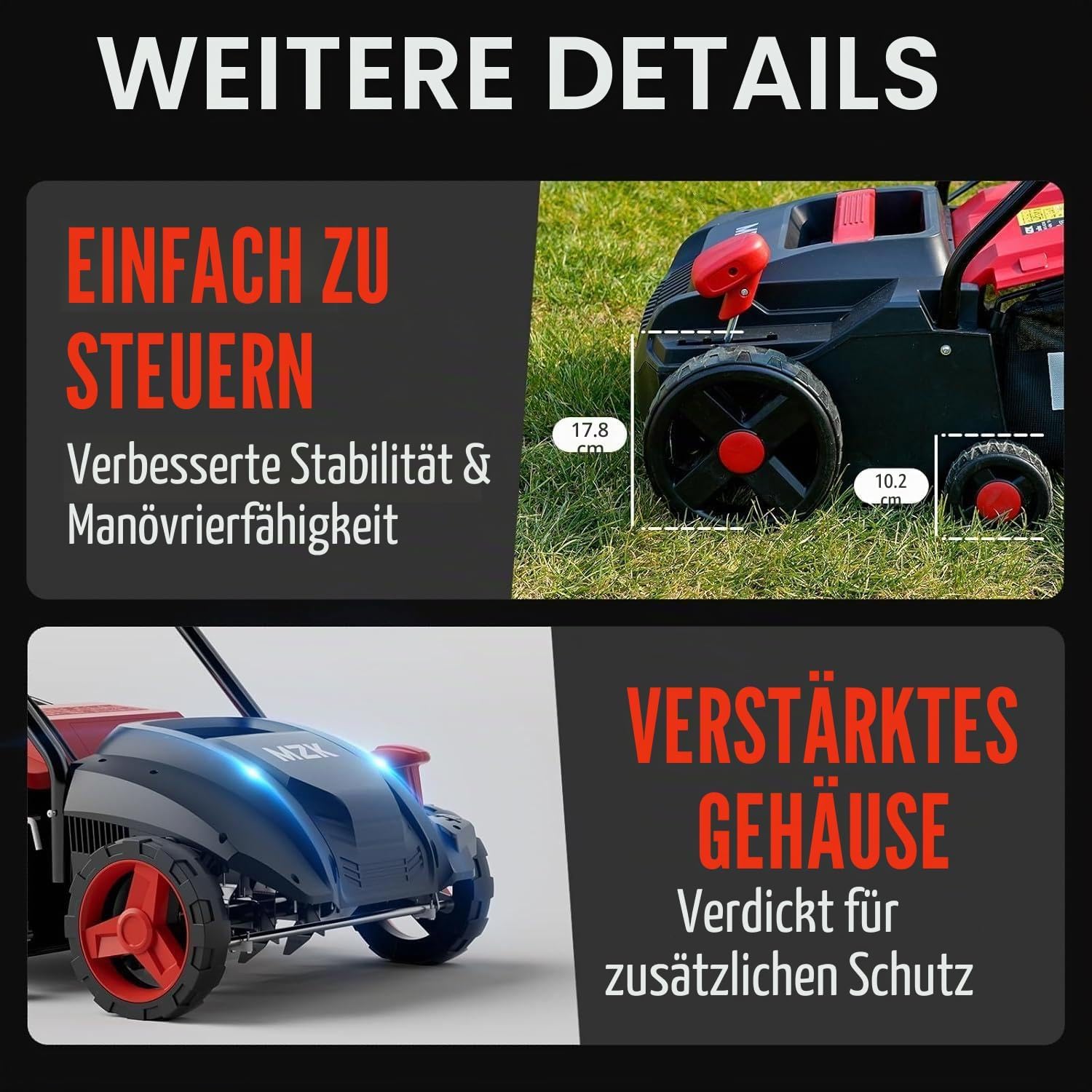 MZK 2-in-1 Elektro-Vertikutierer & Rasenlüfter, 33 cm, 13 A | 33 cm Arbeitsbreite, 4-stufige Höhenverstellung und 30L Fangkorb für einen gesunden Rasen. 5 MZK 2-in-1 Elektro-Vertikutierer & Rasenlüfter, 33 cm, 13 A | 33 cm Arbeitsbreite, 4-stufige Höhenverstellung und 30L Fangkorb für einen gesunden Rasen. – Bild 5