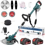 Akku Rasentrimmer für Makita Akku, Freischneider & Motorsense | Rasentrimmer mit Unkrautbürste 2 X 4.0Ah Akkus, 4 Messertypen, Brushless Motor, Tap&Go M10*1, 25 Kopf, für Rasen & Garden