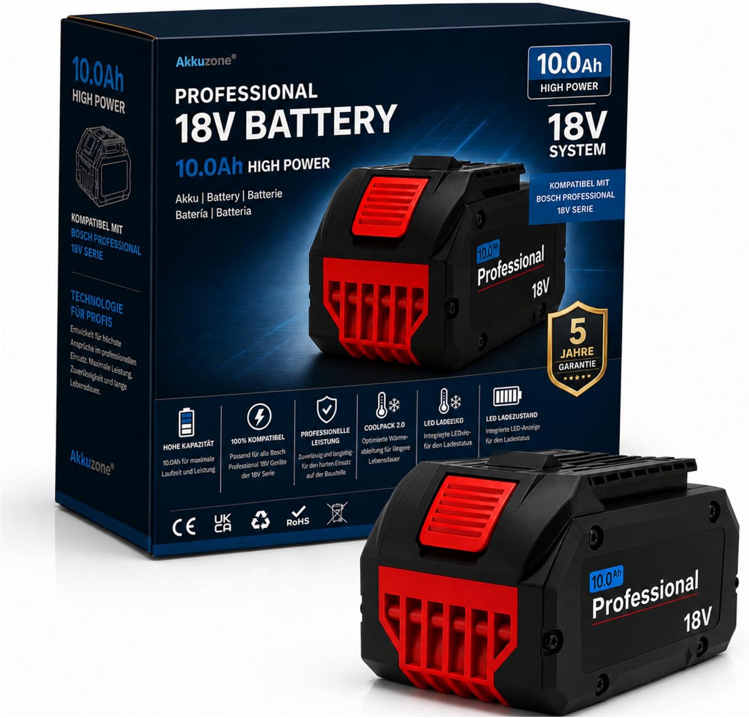 18V 10,0Ah Akku kompatibel mit Bosch Professional 18V System – Li-Ion Hochleistungsakku mit LED-Ladezustandsanzeige – Ersatzakku für 18V Elektrowerkzeuge – Überlade-, Tiefentladungs-, Kurzschluss 1 18V 10,0Ah Akku kompatibel mit Bosch Professional 18V System – Li-Ion Hochleistungsakku mit LED-Ladezustandsanzeige – Ersatzakku für 18V Elektrowerkzeuge – Überlade-, Tiefentladungs-, Kurzschluss
