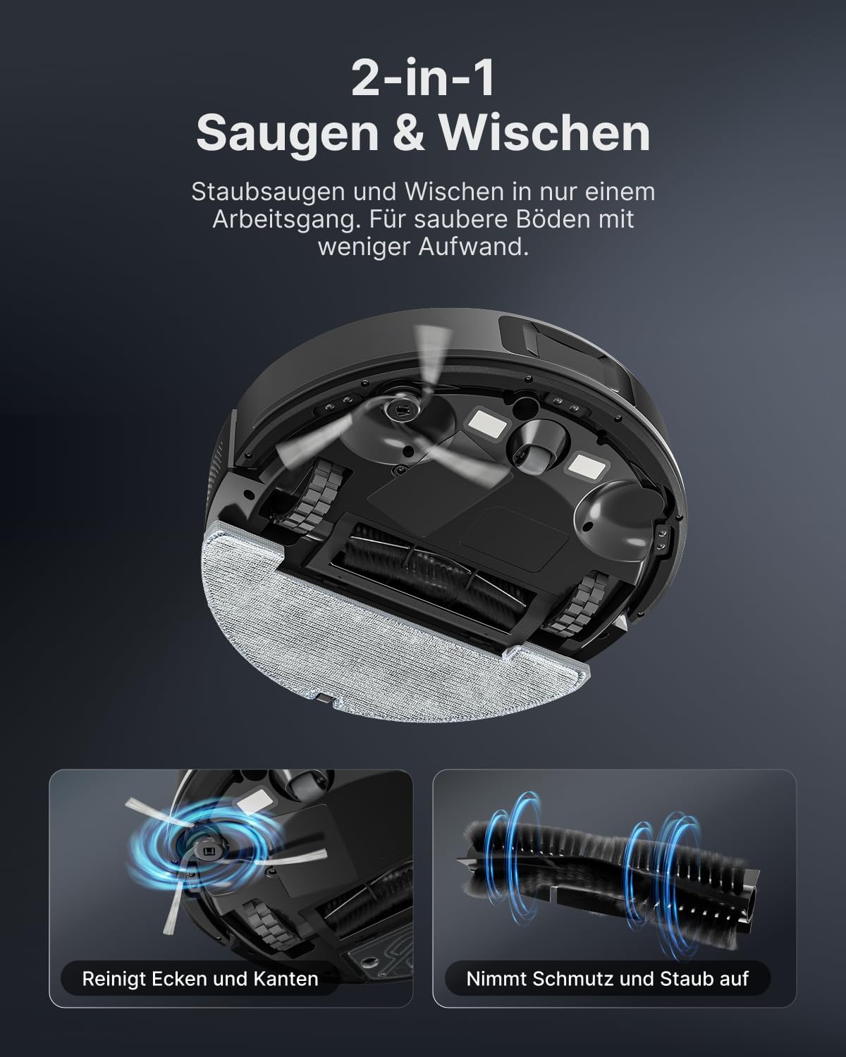 VONKO S6 Pro Saugroboter mit Wischfunktion und Absaugstation, 8000Pa Saugkraft,LiDAR 2.0 Laser Navigation,180 Min.Laufzeit,Teppicherkennung,App/Alexa,Ideal für Tierhaare, Hartböden,Schwarz 3 VONKO S6 Pro Saugroboter mit Wischfunktion und Absaugstation, 8000Pa Saugkraft,LiDAR 2.0 Laser Navigation,180 Min.Laufzeit,Teppicherkennung,App/Alexa,Ideal für Tierhaare, Hartböden,Schwarz – Bild 3