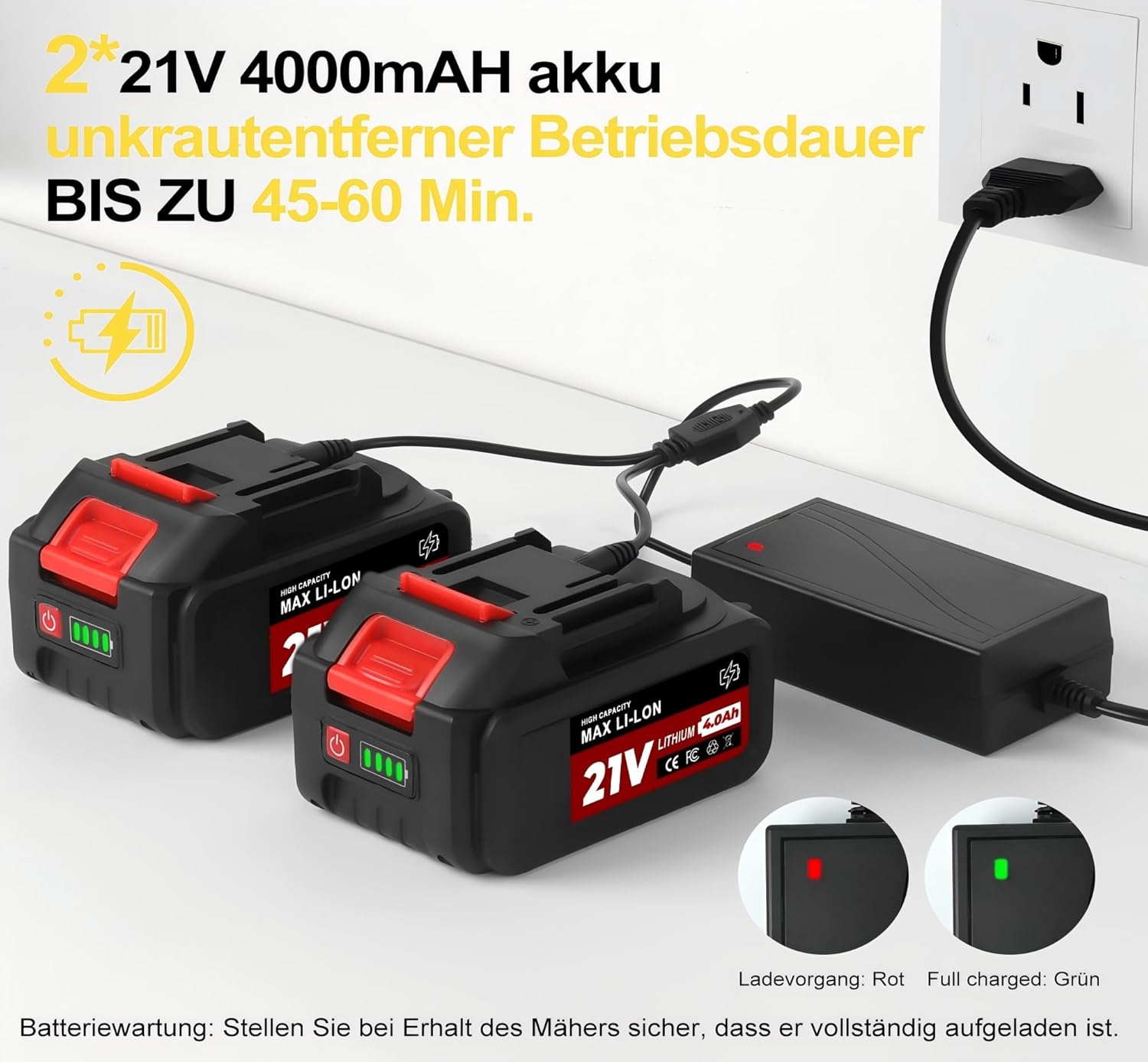 TerraKraft 21V Rasentrimmer mit Akku, 750w Akkus Rasentrimmer, Freischneider Akkus, Die Teleskophöhe 100cm - 145cm Motorsense Akkus, 90° Trimmwinkel(Inkl2 x 4,0Ah Akku) (Gelb) 3 TerraKraft 21V Rasentrimmer mit Akku, 750w Akkus Rasentrimmer, Freischneider Akkus, Die Teleskophöhe 100cm - 145cm Motorsense Akkus, 90° Trimmwinkel(Inkl2 x 4,0Ah Akku) (Gelb) – Bild 3