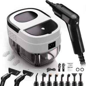 Dampfreiniger Handgerät, 3-stufiger verstellbarer Griff, 1,6L Wassertank | 15s Aufheizzeit, 15 Zubehörteilen, Hochdruck Dampfreiniger für Alles, Steam Cleaner für Küche, Bad, Polster, Auto, Fenster