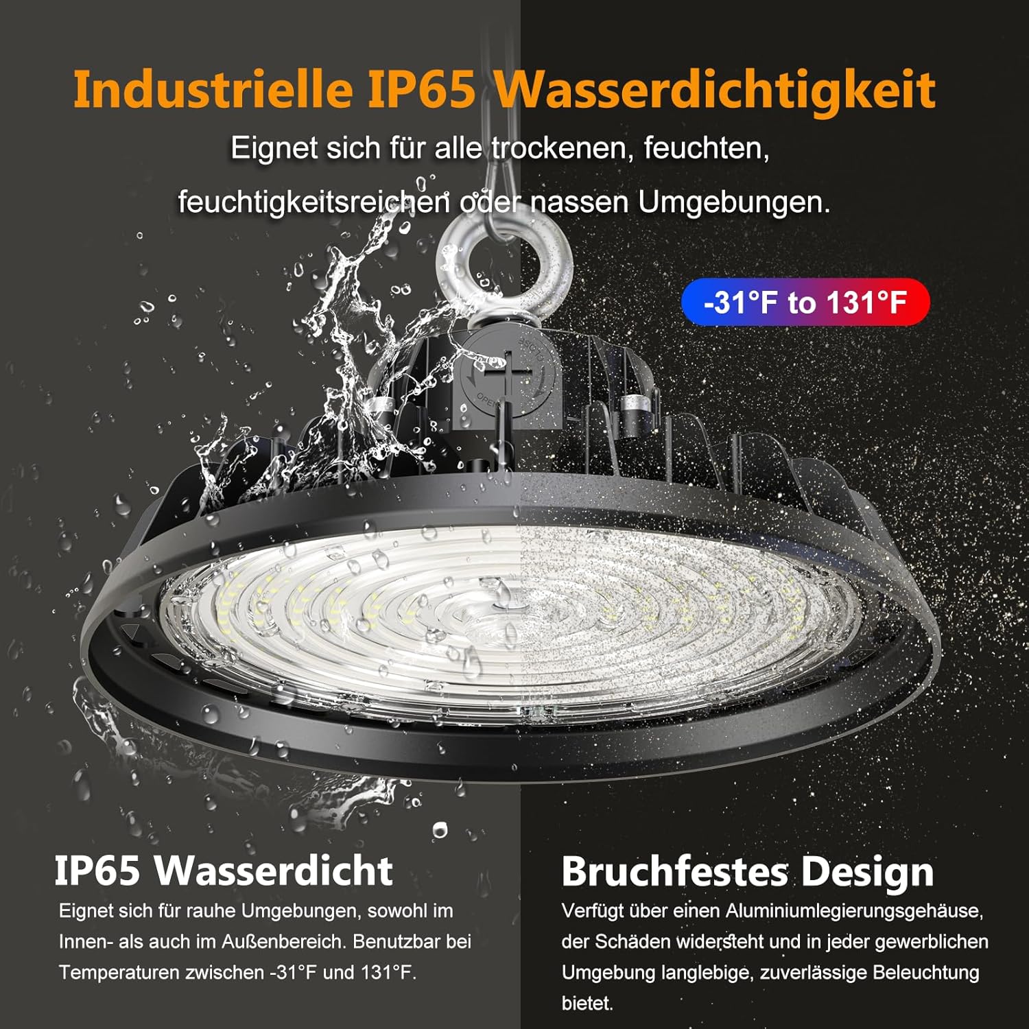UFO 150W Werkstattlampe LED Hallenstrahler Dimmbare 90W/120W/150W High Bay Light 25500LM Treiber 6000K Superhelle Werkstatt Deckenleuchte IP65 Industriestrahler 120° für Fabriken, Lager 5 UFO 150W Werkstattlampe LED Hallenstrahler Dimmbare 90W/120W/150W High Bay Light 25500LM Treiber 6000K Superhelle Werkstatt Deckenleuchte IP65 Industriestrahler 120° für Fabriken, Lager – Bild 5