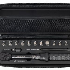 Drehmomentschlüssel Fahrrad 1/4 Zoll, 15-teiliges Set mit Innensechskant Hex und Torx Bits, 2-20 Nm Messbereich, inklusive Verlängerungsstange, Torque Wrench für Bicycle