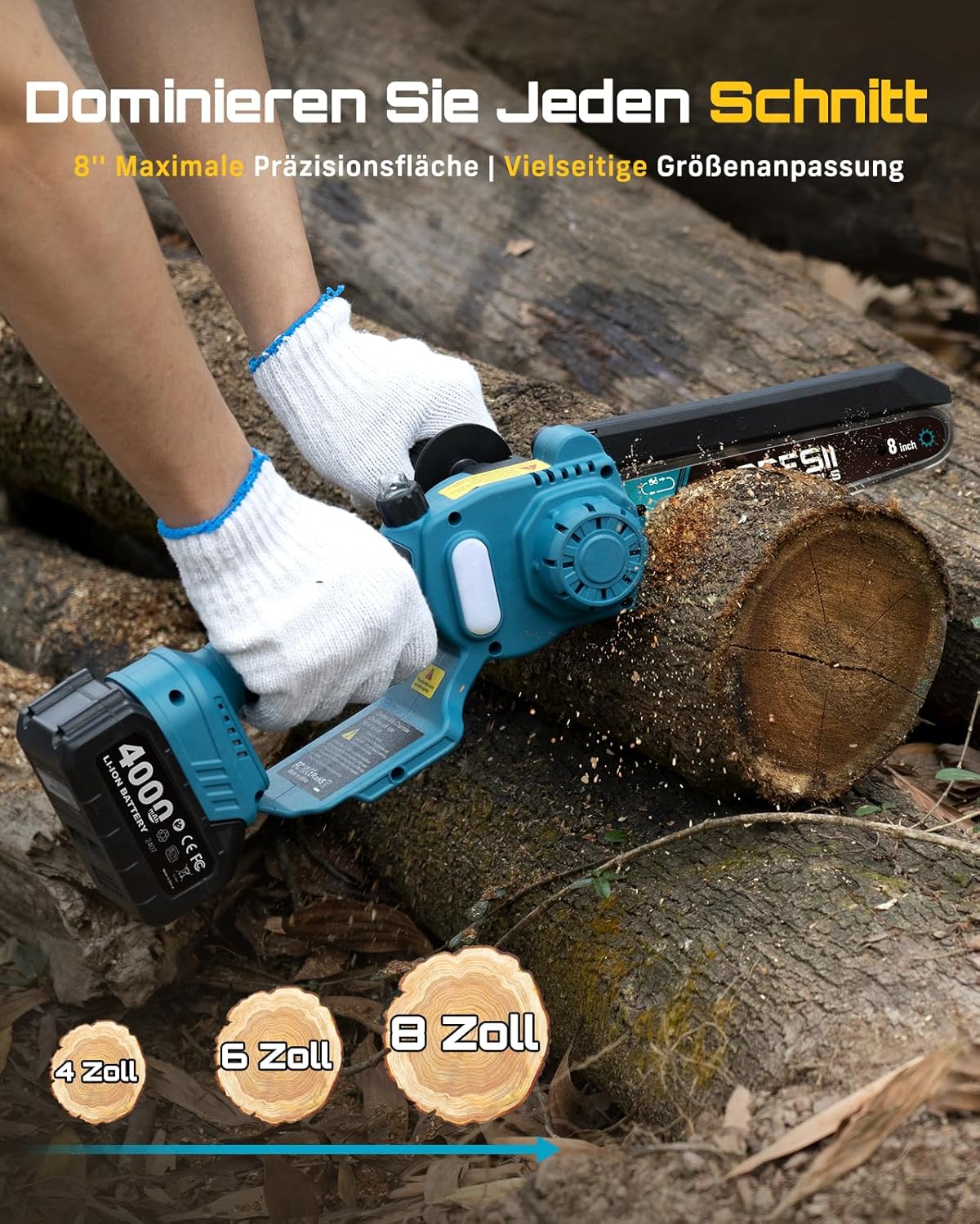 SEESII 2-in-1 Akku Astsäge & Mini Kettensäge mit 2×4000mAh Akkus, 8 Zoll Bürstenlose Kettensäge mit Teleskopstange, Ausziehbar bis 4,5m für Baumschnitt, Astschnitt und Gartenpflege 4 SEESII 2-in-1 Akku Astsäge & Mini Kettensäge mit 2×4000mAh Akkus, 8 Zoll Bürstenlose Kettensäge mit Teleskopstange, Ausziehbar bis 4,5m für Baumschnitt, Astschnitt und Gartenpflege – Bild 4