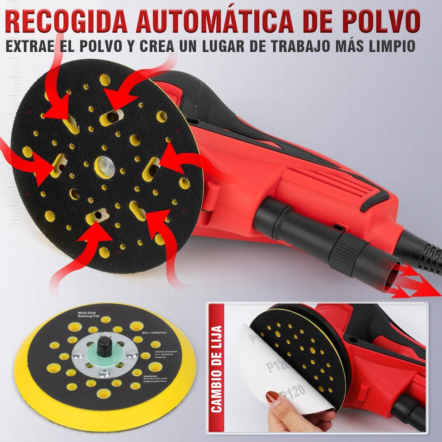 Autolock 125/150MM Exzenterschleifer mit 20 Schleifblättern,350W Bürstenloser Exzenterschleifer,6 Stufiger Drehzahlregelung bis 10.000 U/min Für Holzbearbeitung und Polieren (1pcs) 4 Autolock 125/150MM Exzenterschleifer mit 20 Schleifblättern,350W Bürstenloser Exzenterschleifer,6 Stufiger Drehzahlregelung bis 10.000 U/min Für Holzbearbeitung und Polieren (1pcs) – Bild 4