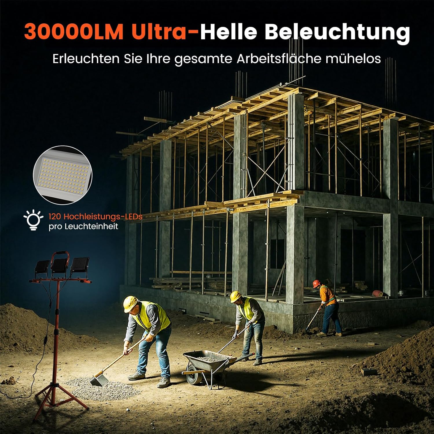 ETOOLAB Baustrahler LED mit Stativ | Baustrahler Led | 30000LM | 225W( 3x 75W) | StrahlerArbeitsscheinwerfer 5m Bauscheinwerfer | Baustellenlampe | 98-200cm außen höhenverstellbar 2 ETOOLAB Baustrahler LED mit Stativ | Baustrahler Led | 30000LM | 225W( 3x 75W) | StrahlerArbeitsscheinwerfer 5m Bauscheinwerfer | Baustellenlampe | 98-200cm außen höhenverstellbar – Bild 2
