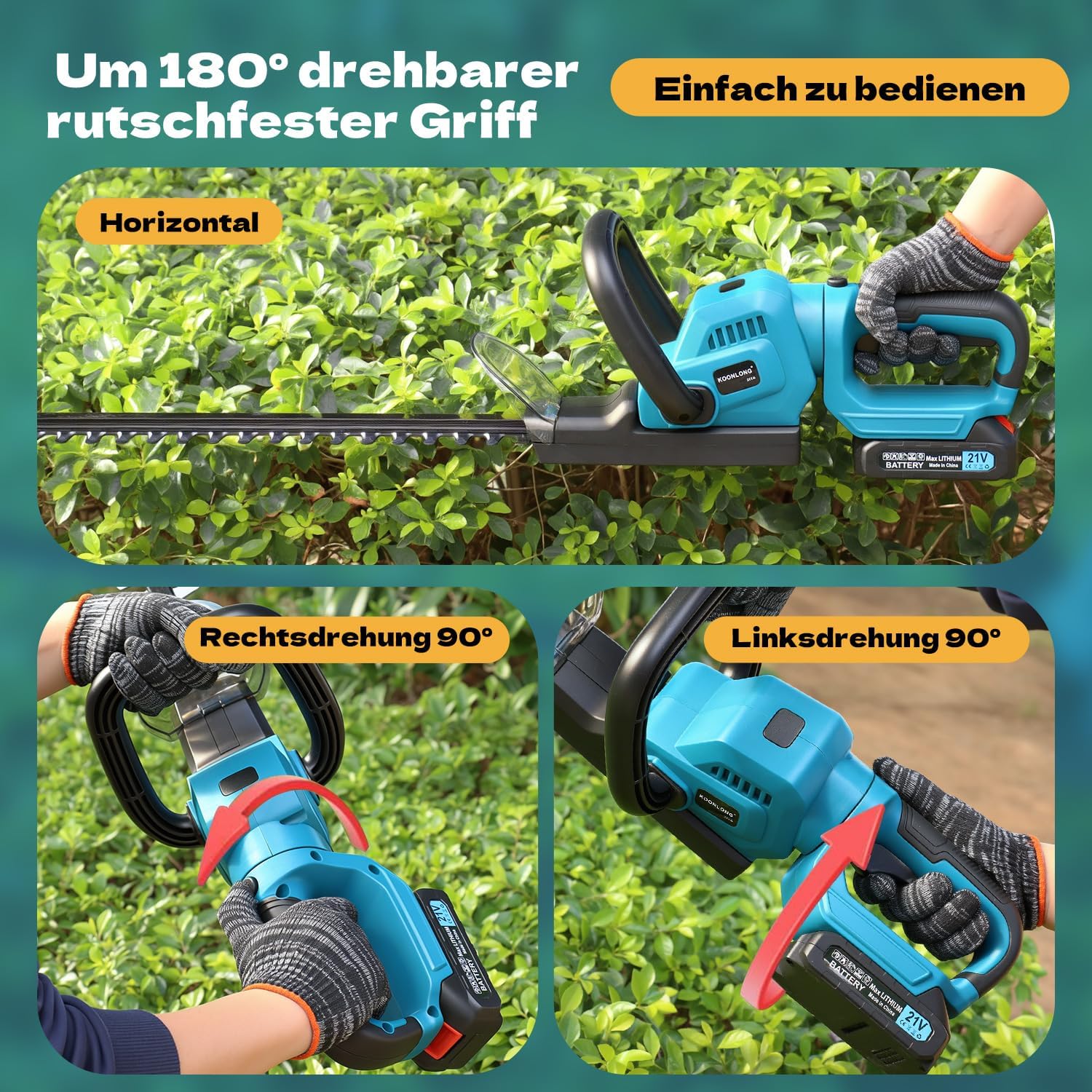Akku-Heckenschere für Makita 18V Akkus,Elektrische Heckenschere mit 2 X 2,000 mAh Akku und Ladegerät,ergonomischer Griff,52 cm Schnittlänge,15 mm Zahnabstand,ideal für Hecken und Sträucher 5 Akku-Heckenschere für Makita 18V Akkus,Elektrische Heckenschere mit 2 X 2,000 mAh Akku und Ladegerät,ergonomischer Griff,52 cm Schnittlänge,15 mm Zahnabstand,ideal für Hecken und Sträucher – Bild 5