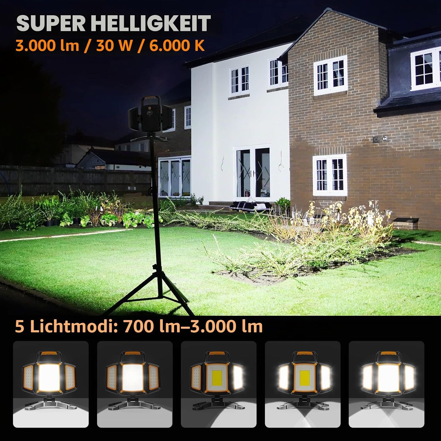 SYLSTAR LED Strahler Akku 30W, 3000LM Super Hell Baustrahler mit Magnet, 5 Lichtmodi und Powerbank, Drehbare Tragbare Wasserdichte Wiederaufladbare Arbeitsleuchte für Garage, Werkstatt 3 SYLSTAR LED Strahler Akku 30W, 3000LM Super Hell Baustrahler mit Magnet, 5 Lichtmodi und Powerbank, Drehbare Tragbare Wasserdichte Wiederaufladbare Arbeitsleuchte für Garage, Werkstatt – Bild 3