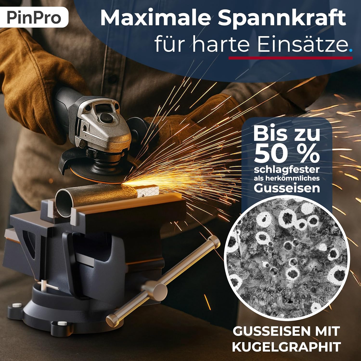 Profi Schraubstock 125mm aus Kugelgraphit-Gusseisen (Unzerbrechlich) | 360° Drehbar mit Amboss | Hohe Spannkraft & Inkl. Befestigungsschrauben | Robuster Werkstatt Parallelschraubstock 2 Profi Schraubstock 125mm aus Kugelgraphit-Gusseisen (Unzerbrechlich) | 360° Drehbar mit Amboss | Hohe Spannkraft & Inkl. Befestigungsschrauben | Robuster Werkstatt Parallelschraubstock – Bild 2