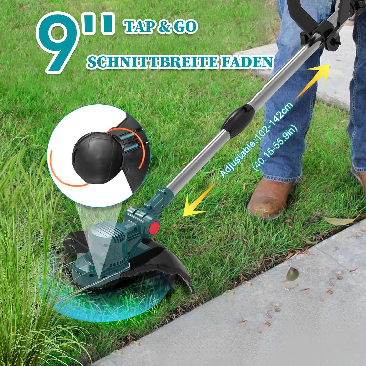 Akku Rasentrimmer für Makita Akku, Freischneider & Motorsense | Rasentrimmer mit Unkrautbürste 2 X 4.0Ah Akkus, 4 Messertypen, Brushless Motor, Tap&Go M10*1, 25 Kopf, für Rasen & Garden 2 Akku Rasentrimmer für Makita Akku, Freischneider & Motorsense | Rasentrimmer mit Unkrautbürste 2 X 4.0Ah Akkus, 4 Messertypen, Brushless Motor, Tap&Go M10*1, 25 Kopf, für Rasen & Garden – Bild 2