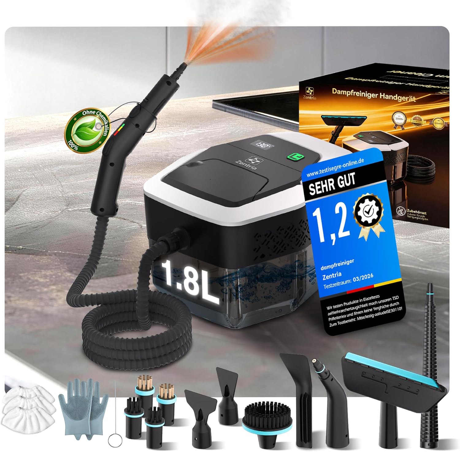 20-IN-1 Dampfreiniger Handgerät【100% Kühler & Akkufreier Griff–Neueste NH Labor-Technik】【99,99% Keimreduktion–SPJ Spitzentechnik】Dampfreiniger für Alles,Steam Cleaner für Fußboden, Sofa 1 20-IN-1 Dampfreiniger Handgerät【100% Kühler & Akkufreier Griff–Neueste NH Labor-Technik】【99,99% Keimreduktion–SPJ Spitzentechnik】Dampfreiniger für Alles,Steam Cleaner für Fußboden, Sofa