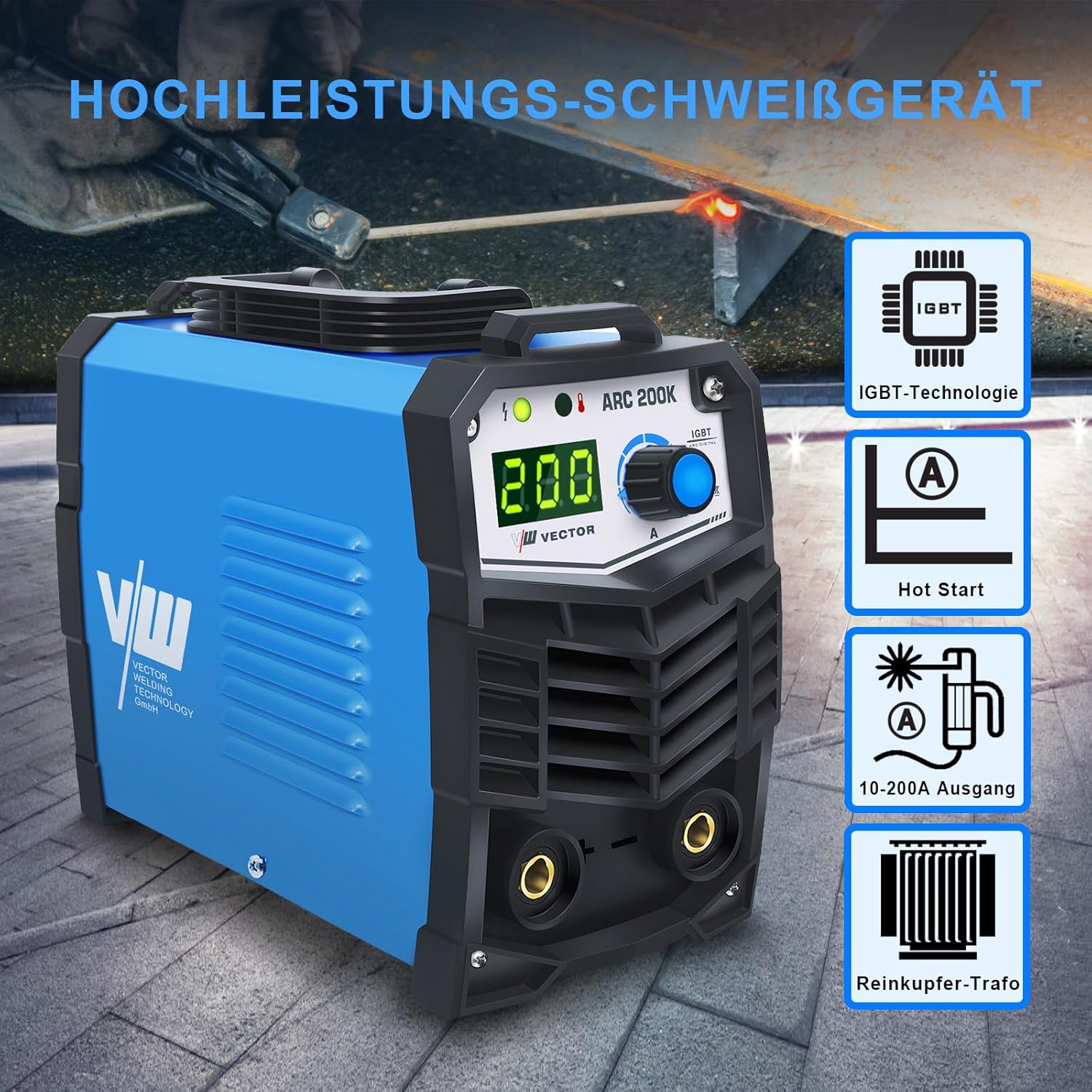 VECTOR WELDING 200A MMA Inverter Schweißgerät Set, IGBT Kompakt | ARC Einsteigergerät Schweißgerät für Stahl, Edelstahl & Gusseisen, Überhitzungsschutz, Anti-Haft für Heimwerker & Werkstatt 2 VECTOR WELDING 200A MMA Inverter Schweißgerät Set, IGBT Kompakt | ARC Einsteigergerät Schweißgerät für Stahl, Edelstahl & Gusseisen, Überhitzungsschutz, Anti-Haft für Heimwerker & Werkstatt – Bild 2