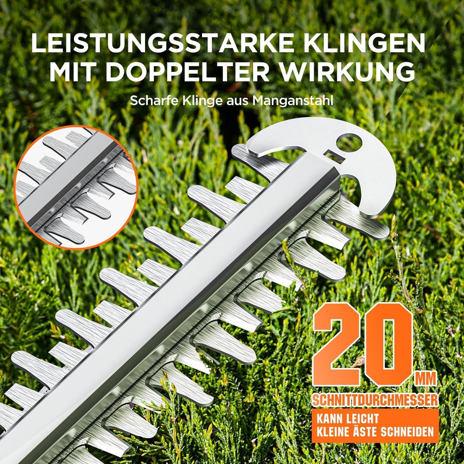Litheli Heckenschere Akku, mit 2x10000 mAh Akkus, 51 cm Schnittlänge, Anschlagschutz, ergonomischer Griff, für Sträucherschneiden Gartenpflege, Hedge Trimmer, Zwei Akkus 2 Litheli Heckenschere Akku, mit 2x10000 mAh Akkus, 51 cm Schnittlänge, Anschlagschutz, ergonomischer Griff, für Sträucherschneiden Gartenpflege, Hedge Trimmer, Zwei Akkus – Bild 2