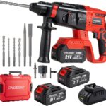 Akku Bohrhammer SDS Plus, Bürstenloser Motor Schlagbohrmaschine mit 3-in-1 Modus (Hammerbohren/Meißeln/Bohren), Kompatibel mit Makita 18V Akku, 4.0Ah 2x Akku Ladegerät im Koffer