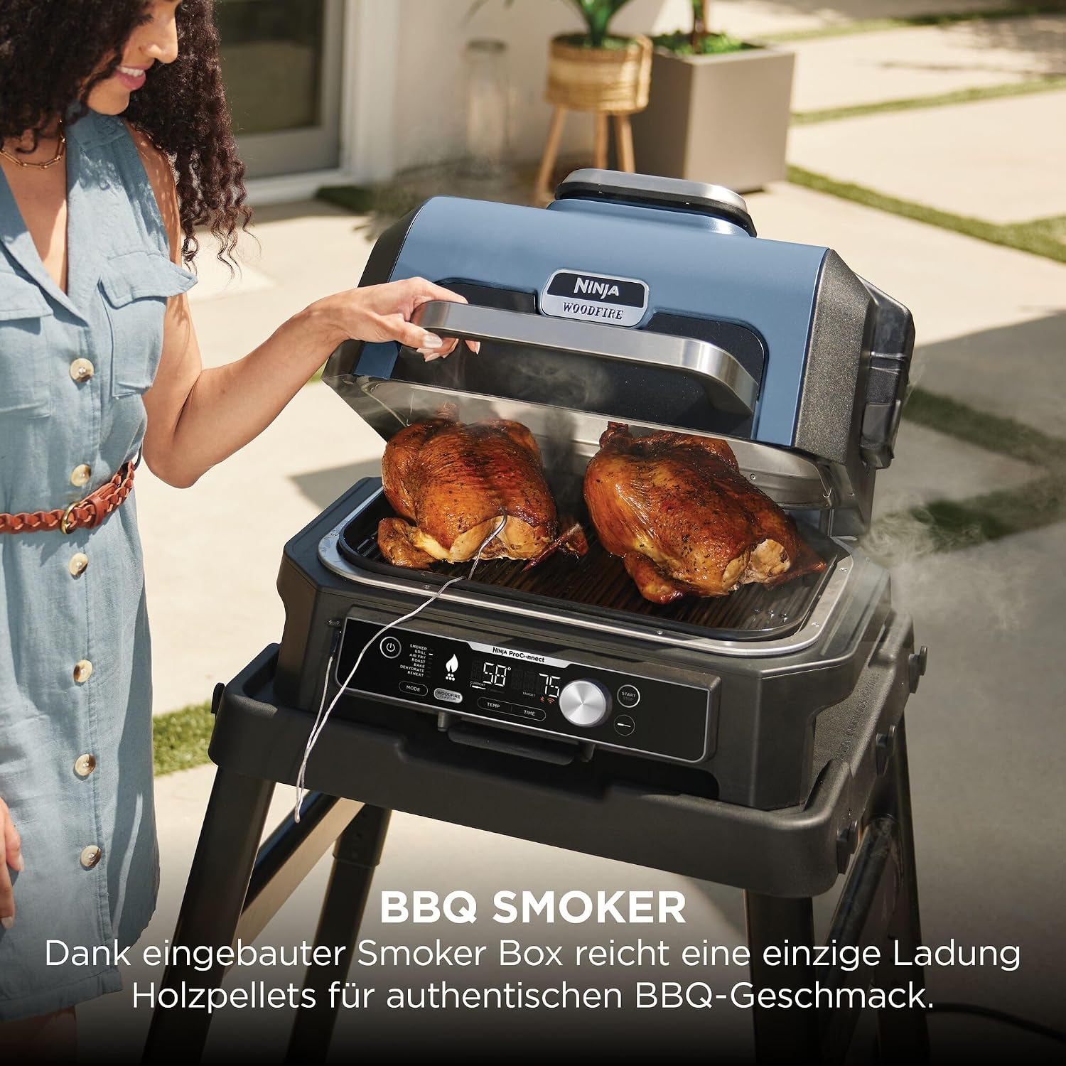 Ninja Woodfire Pro Connect XL Elektrischer BBQ Smoker Grill, App-Steuerung, digitaler Temperaturfühler, Rippenrost, Deckel, großer 7-in-1 Outdoor Grill & Heißluftfritteuse, blau & schwarz OG901EUAMZ 3 Ninja Woodfire Pro Connect XL Elektrischer BBQ Smoker Grill, App-Steuerung, digitaler Temperaturfühler, Rippenrost, Deckel, großer 7-in-1 Outdoor Grill & Heißluftfritteuse, blau & schwarz OG901EUAMZ – Bild 3