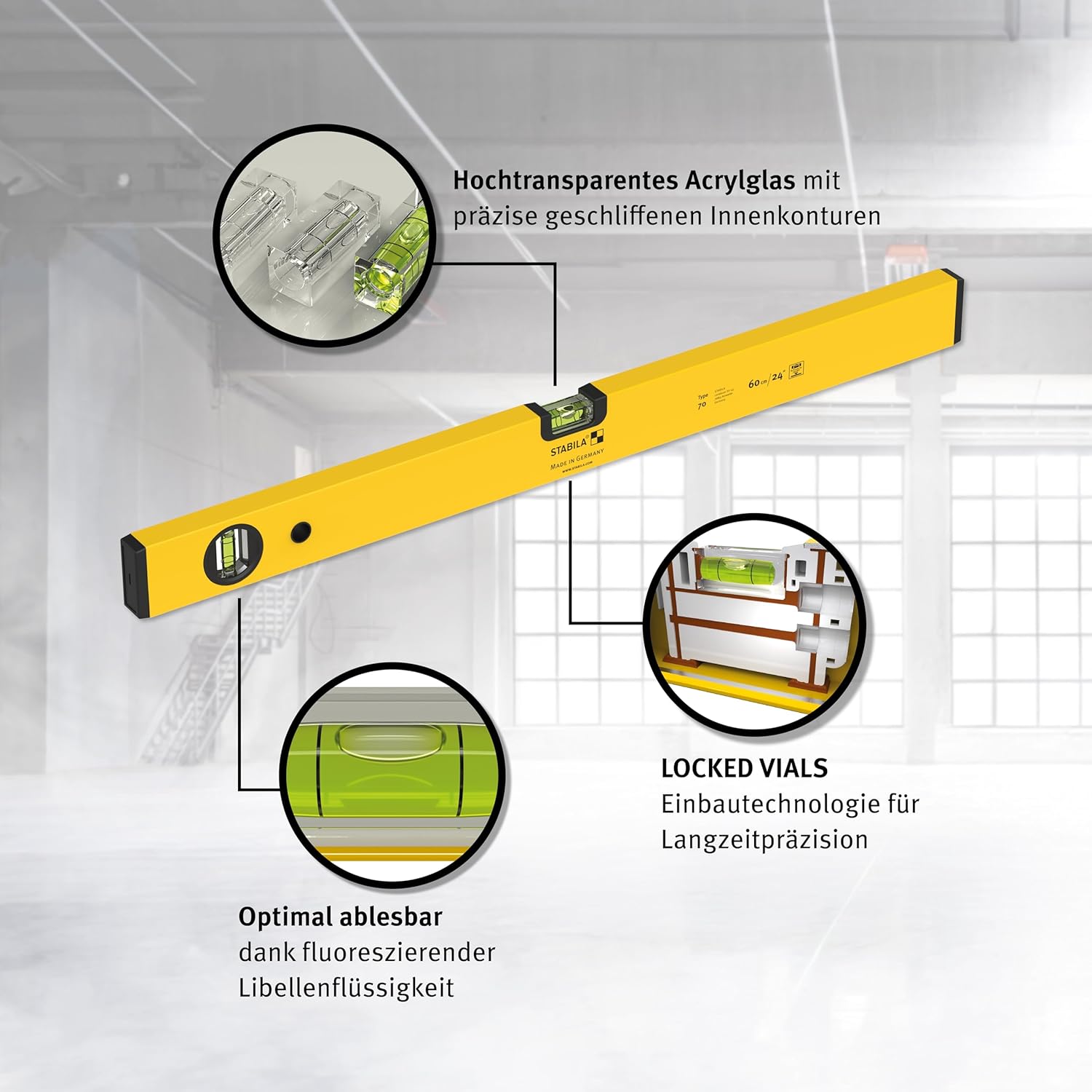 STABILA Wasserwaage im Set - PRIME SET 70-3-teiliges Wasserwaagen Set: 100 cm / 60 cm / 30 cm, Horizontal & Vertikal Libelle, Kunststoff-Endkappen, Made in Germany 3 STABILA Wasserwaage im Set - PRIME SET 70-3-teiliges Wasserwaagen Set: 100 cm / 60 cm / 30 cm, Horizontal & Vertikal Libelle, Kunststoff-Endkappen, Made in Germany – Bild 3