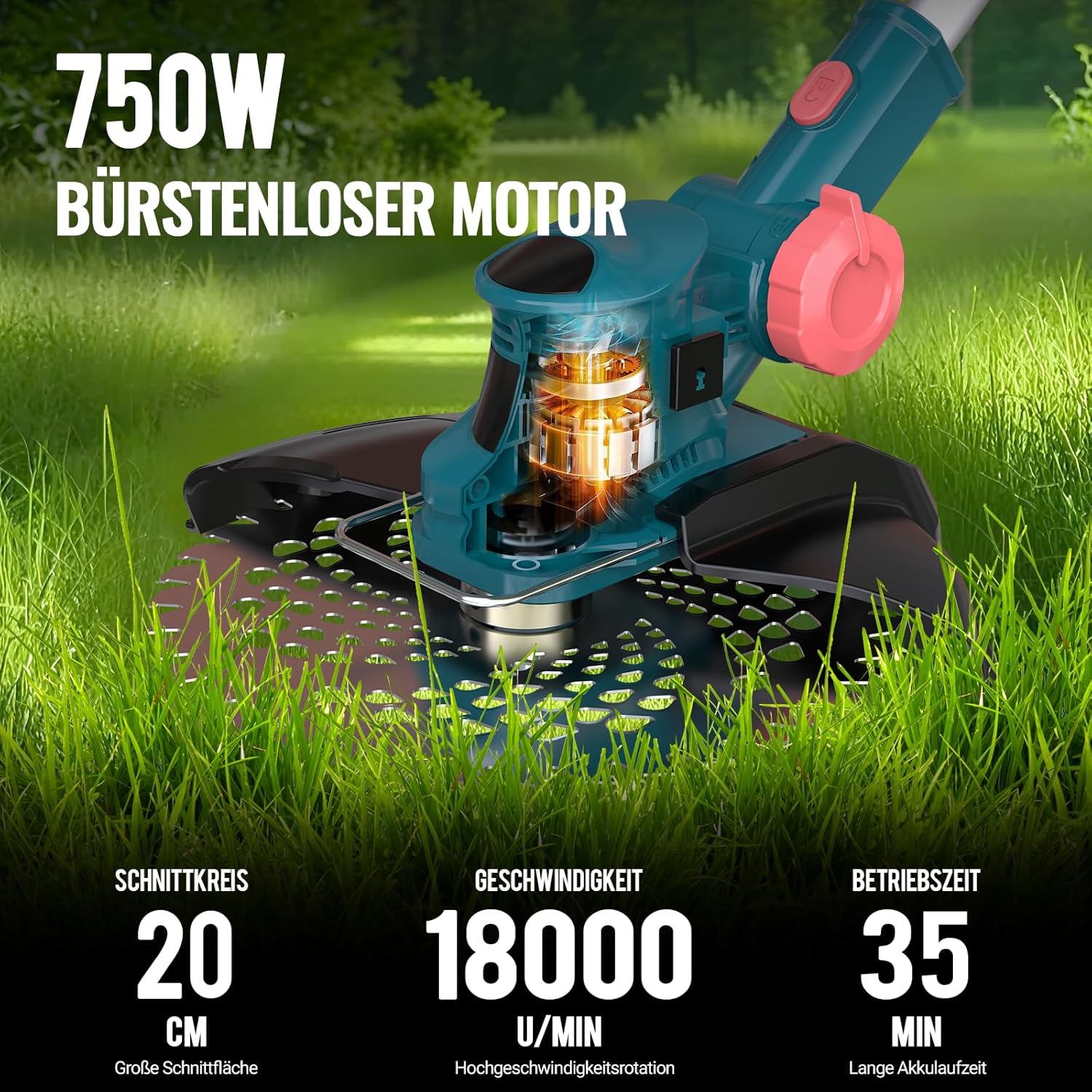 Akku Rasentrimmer mit Akku und Ladegerät, 21V Rasentrimmer für Makita Akku, Freischneider Akku - Inkl. 2 X 4.0Ah Batterie, Rasentrimmer mit Unkrautbürste, 90° Schwenkbarer Kopf, für Garten (Blau) 3 Akku Rasentrimmer mit Akku und Ladegerät, 21V Rasentrimmer für Makita Akku, Freischneider Akku - Inkl. 2 X 4.0Ah Batterie, Rasentrimmer mit Unkrautbürste, 90° Schwenkbarer Kopf, für Garten (Blau) – Bild 3