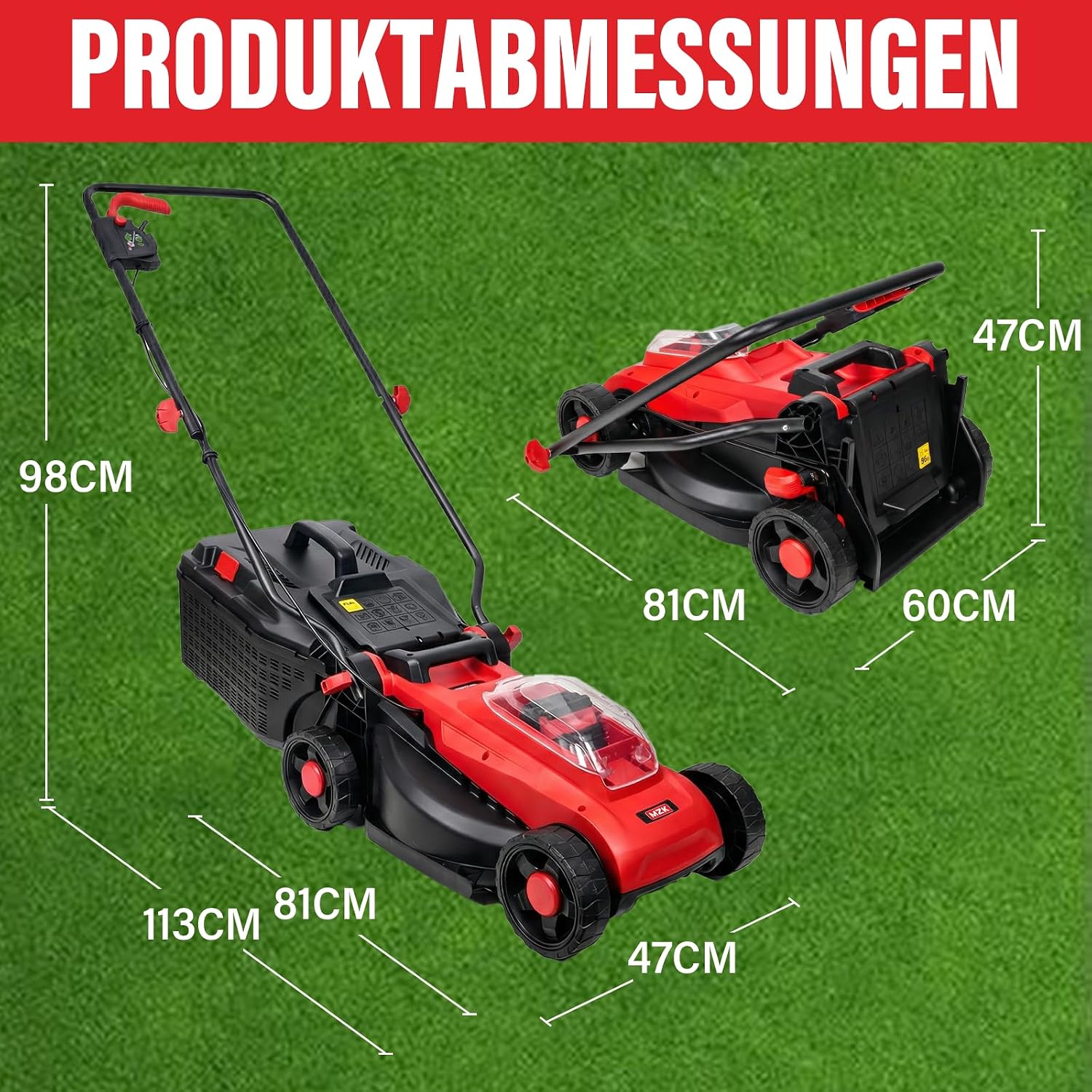 MZK Akku Rasenmäher 20V 34cm, bürstenlos, 2x4Ah Akku & Ladegerät | Leiser Akku-Rasenmäher mit Akku, 31L Fangkorb, 4 Schnitthöhen; ideal für kleine bis mittlere Rasenflächen. 2 MZK Akku Rasenmäher 20V 34cm, bürstenlos, 2x4Ah Akku & Ladegerät | Leiser Akku-Rasenmäher mit Akku, 31L Fangkorb, 4 Schnitthöhen; ideal für kleine bis mittlere Rasenflächen. – Bild 2