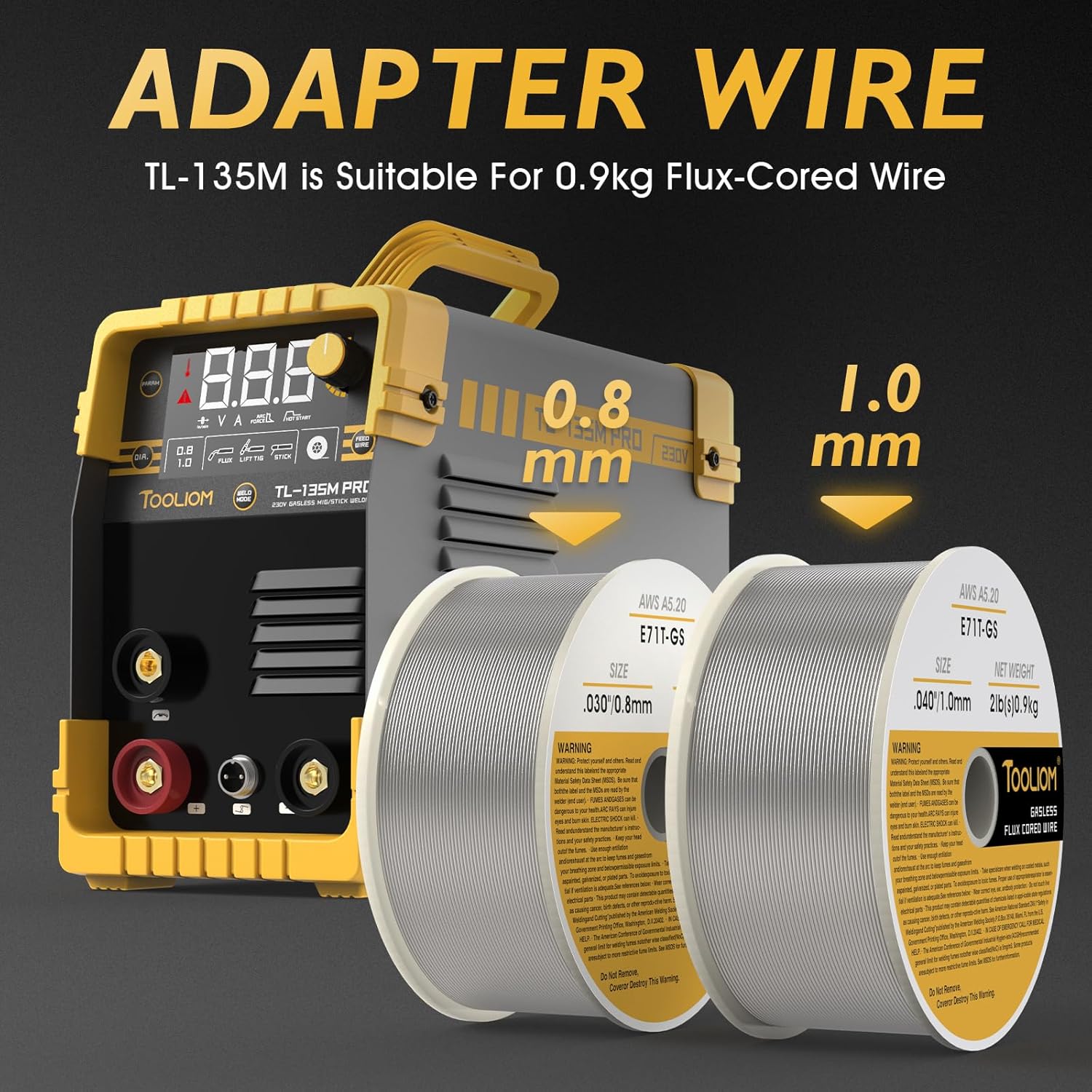 TOOLIOM 135A Gasloses Flux-Core-MIG-Schweißgerät 230V MIG-Schweißgerät, Schweißgerät mit Fülldraht/Lift-TIG/MMA E-Hand 3-in-1-Schweißgerät IGBT-DC-Inverter mit LCD-Display 4 TOOLIOM 135A Gasloses Flux-Core-MIG-Schweißgerät 230V MIG-Schweißgerät, Schweißgerät mit Fülldraht/Lift-TIG/MMA E-Hand 3-in-1-Schweißgerät IGBT-DC-Inverter mit LCD-Display – Bild 4
