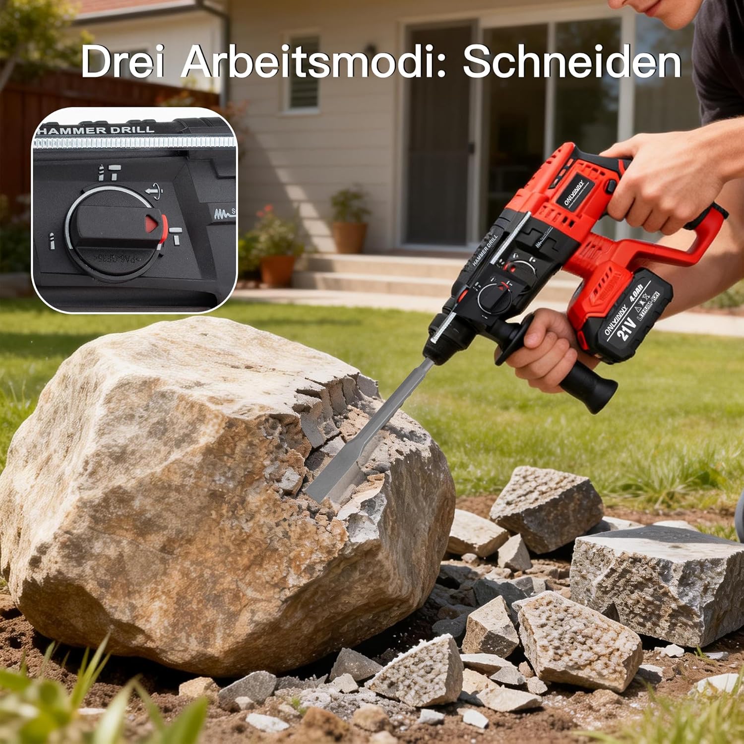 Akku Bohrhammer SDS Plus, Bürstenloser Motor Schlagbohrmaschine mit 3-in-1 Modus (Hammerbohren/Meißeln/Bohren), Kompatibel mit Makita 18V Akku, 4.0Ah 2x Akku Ladegerät im Koffer 5 Akku Bohrhammer SDS Plus, Bürstenloser Motor Schlagbohrmaschine mit 3-in-1 Modus (Hammerbohren/Meißeln/Bohren), Kompatibel mit Makita 18V Akku, 4.0Ah 2x Akku Ladegerät im Koffer – Bild 5