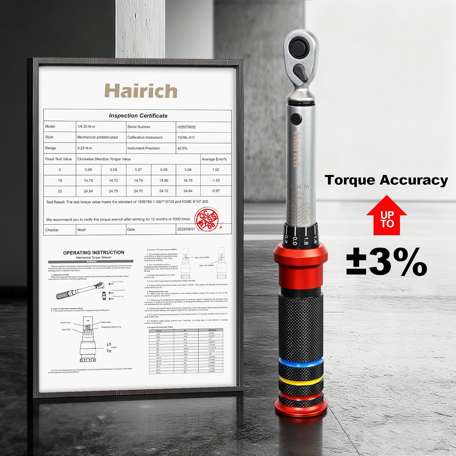 Hairich Drehmomentschlüssel Fahrrad 1/4 Zoll, 3-25Nm, Klein Torque Wrench Set, ±3% Fehlergenauigkeit Drehmoment-Schlüssel mit 72 Zähne Wende Ratschenkopf 4 Hairich Drehmomentschlüssel Fahrrad 1/4 Zoll, 3-25Nm, Klein Torque Wrench Set, ±3% Fehlergenauigkeit Drehmoment-Schlüssel mit 72 Zähne Wende Ratschenkopf – Bild 4