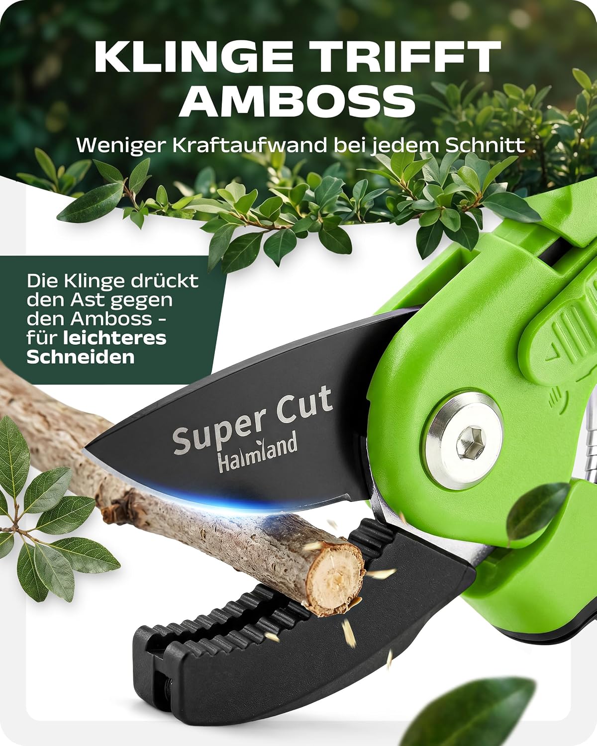 halmland® Profi-Gartenschere | Kraftsparende Astschere mit Amboss – perfekt für harte Äste | vielseitige Rosenschere und praktische Pflanzenschere | Baumschere für Garten, Sträucher und Obstbäume 3 halmland® Profi-Gartenschere | Kraftsparende Astschere mit Amboss – perfekt für harte Äste | vielseitige Rosenschere und praktische Pflanzenschere | Baumschere für Garten, Sträucher und Obstbäume – Bild 3