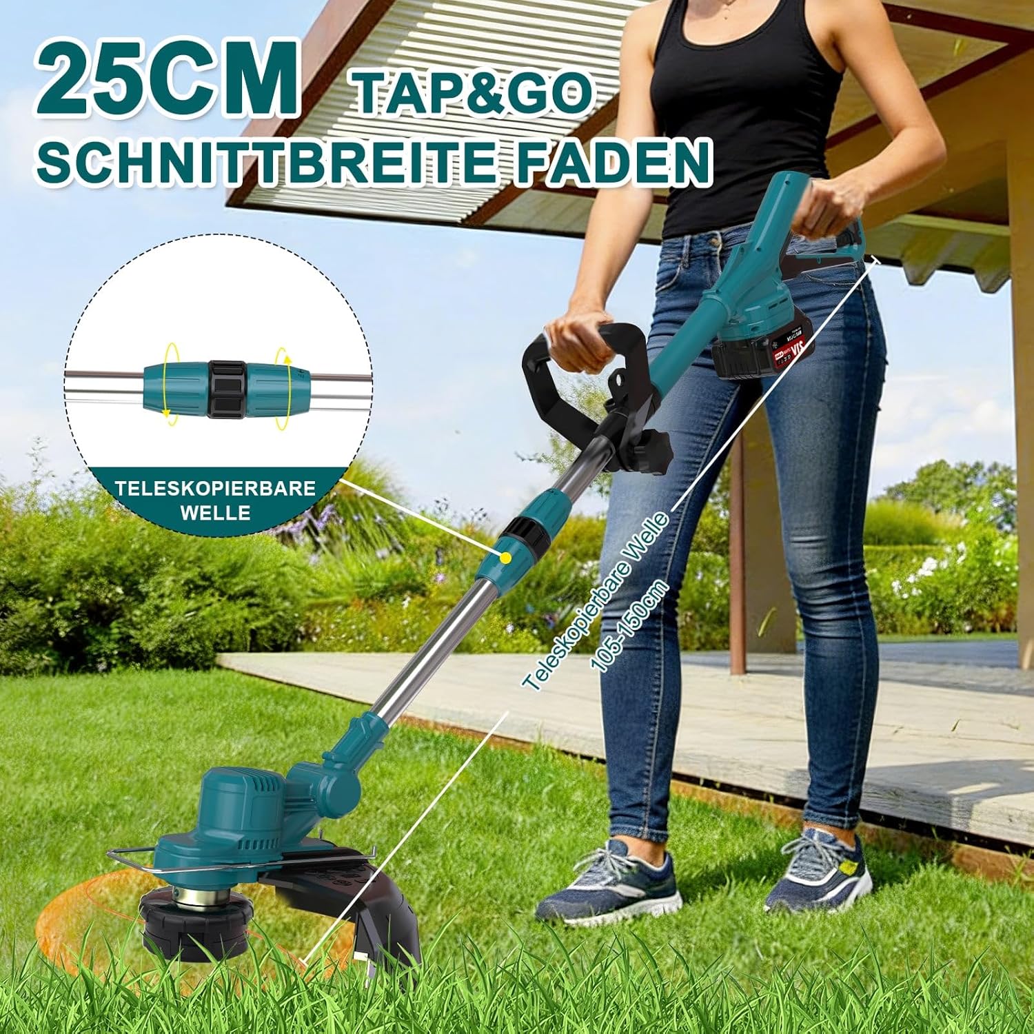 Rasentrimmer mit Akku 21V, Akku Rasentrimmer für Makita Akkus | Freischneider Akku, Rasentrimmer mit Unkrautbürste, 2 X 4.0Ah Akkus, Brushless, Tap&Go M10 x 1,25 Fadenkopf 2 Rasentrimmer mit Akku 21V, Akku Rasentrimmer für Makita Akkus | Freischneider Akku, Rasentrimmer mit Unkrautbürste, 2 X 4.0Ah Akkus, Brushless, Tap&Go M10 x 1,25 Fadenkopf – Bild 2