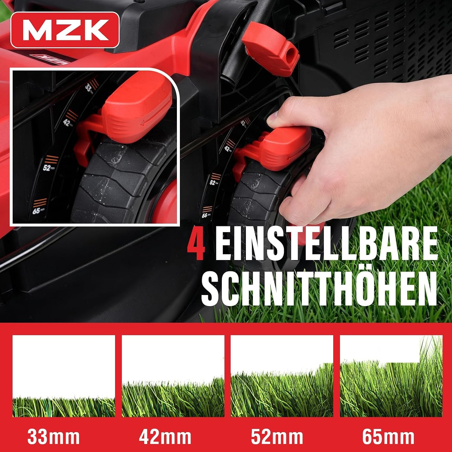 MZK Akku Rasenmäher 20V 34cm, bürstenlos, 2x4Ah Akku & Ladegerät | Leiser Akku-Rasenmäher mit Akku, 31L Fangkorb, 4 Schnitthöhen; ideal für kleine bis mittlere Rasenflächen. 5 MZK Akku Rasenmäher 20V 34cm, bürstenlos, 2x4Ah Akku & Ladegerät | Leiser Akku-Rasenmäher mit Akku, 31L Fangkorb, 4 Schnitthöhen; ideal für kleine bis mittlere Rasenflächen. – Bild 5