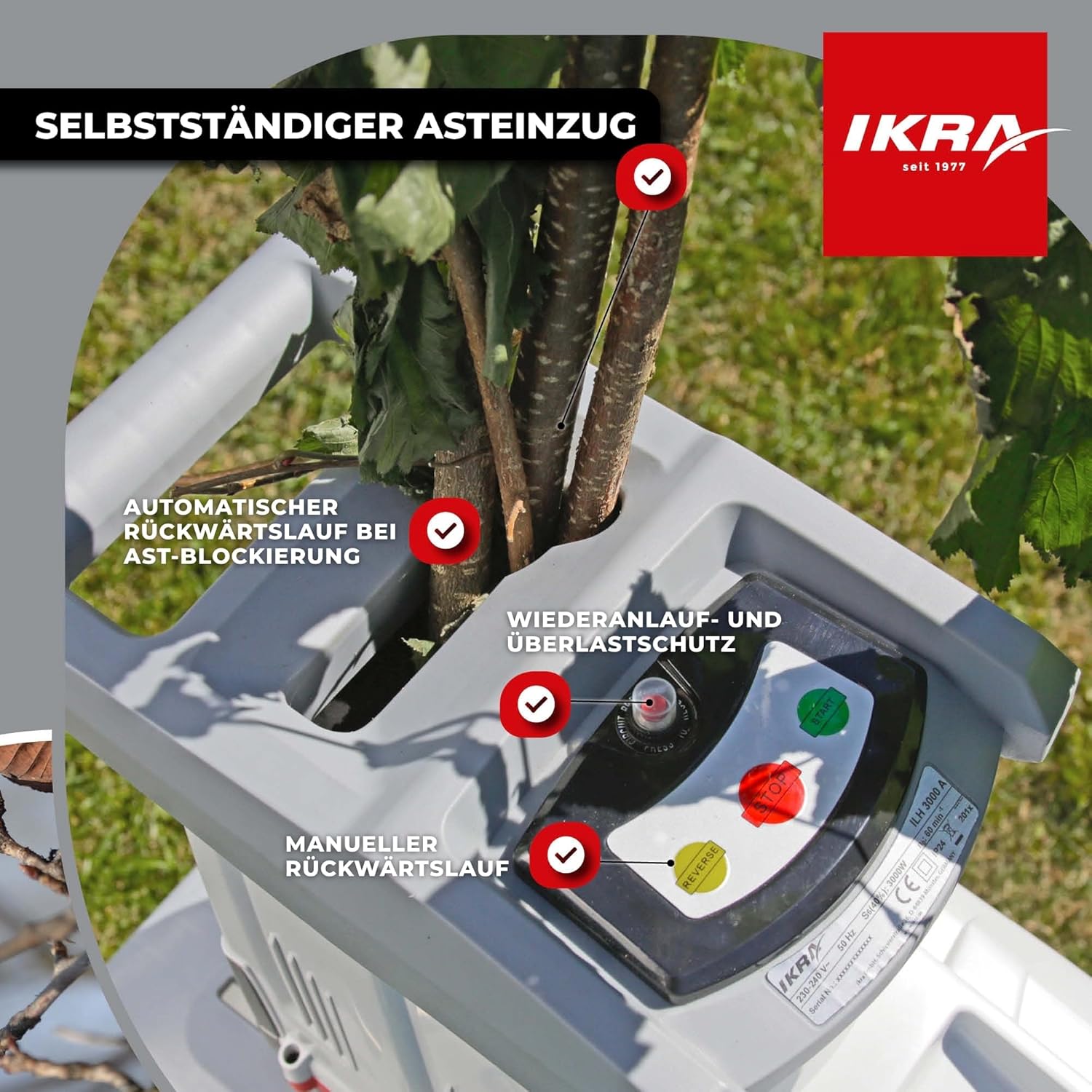 IKRA Elektro Gartenhäcksler Walzenhäcksler ILH 3000A, inkl. Gartenschere | Hochleistungsmotor, leise robust wartungsarm, starke 3000 Watt, selbstständiger Asteinzug, Rückwärtslauf, Aststärke bis 44mm 2 IKRA Elektro Gartenhäcksler Walzenhäcksler ILH 3000A, inkl. Gartenschere | Hochleistungsmotor, leise robust wartungsarm, starke 3000 Watt, selbstständiger Asteinzug, Rückwärtslauf, Aststärke bis 44mm – Bild 2