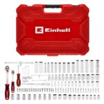 Einhell Stecknuss- und Ratschen-Set, 110-tlg. (1/4"- & 1/2"-Aufnahme, 4–32 mm Stecknüsse, 72-Zahn-Umschaltknarren, Bits PH/PZ/T/H/SL, CrV-/S2-Stahl, Koffer)