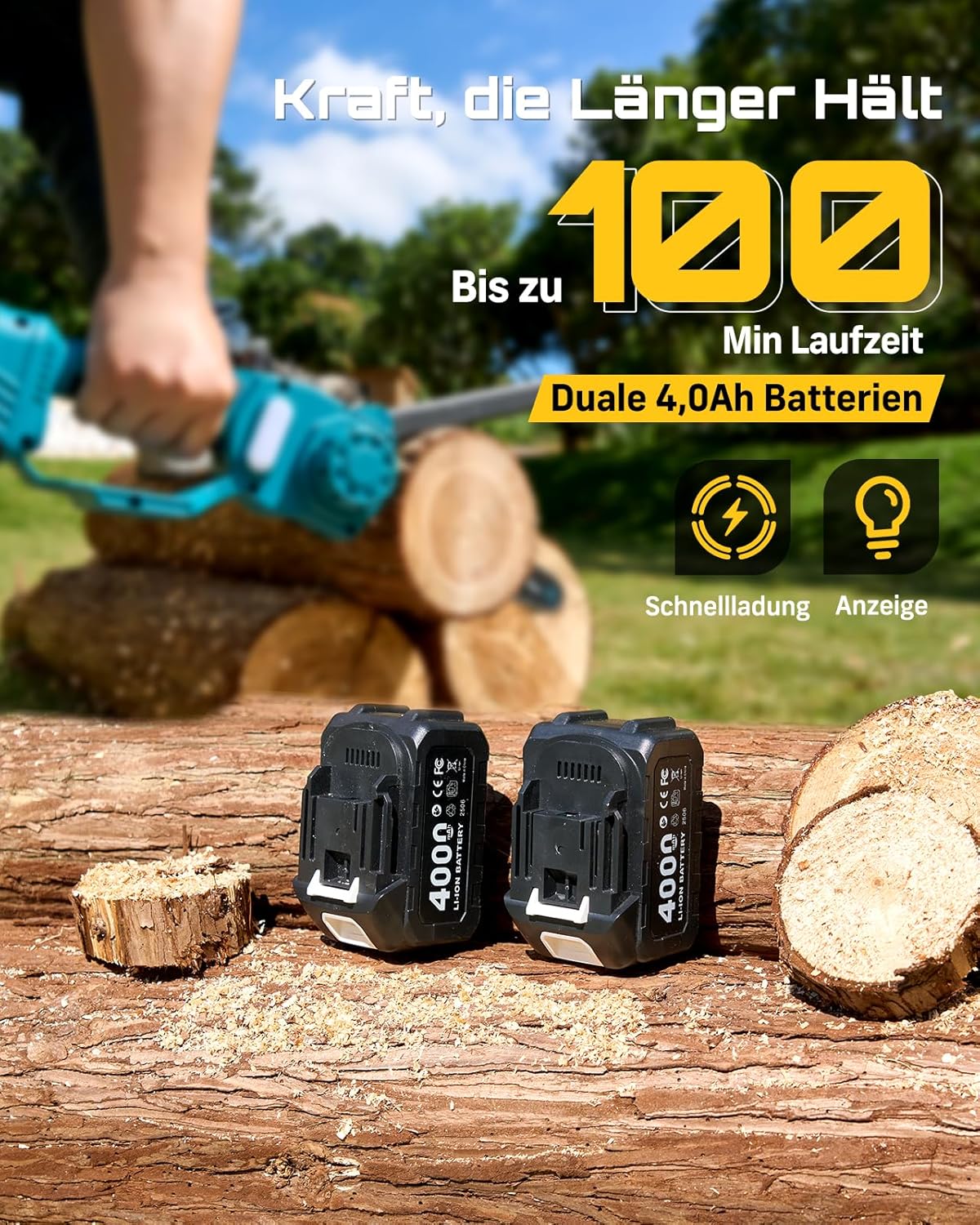 SEESII 2-in-1 Akku Astsäge & Mini Kettensäge mit 2×4000mAh Akkus, 8 Zoll Bürstenlose Kettensäge mit Teleskopstange, Ausziehbar bis 4,5m für Baumschnitt, Astschnitt und Gartenpflege 5 SEESII 2-in-1 Akku Astsäge & Mini Kettensäge mit 2×4000mAh Akkus, 8 Zoll Bürstenlose Kettensäge mit Teleskopstange, Ausziehbar bis 4,5m für Baumschnitt, Astschnitt und Gartenpflege – Bild 5