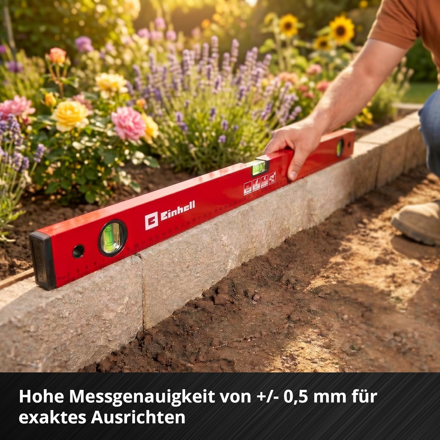 Einhell 3-tlg. Basic Wasserwaagen-Set | 40 / 60 / 100 cm | 3 Libellen | geschliffene Messfläche | ±0,5 mm/m Messgenauigkeit | Aluminiumprofil | Stoßkappen 4 Einhell 3-tlg. Basic Wasserwaagen-Set | 40 / 60 / 100 cm | 3 Libellen | geschliffene Messfläche | ±0,5 mm/m Messgenauigkeit | Aluminiumprofil | Stoßkappen – Bild 4