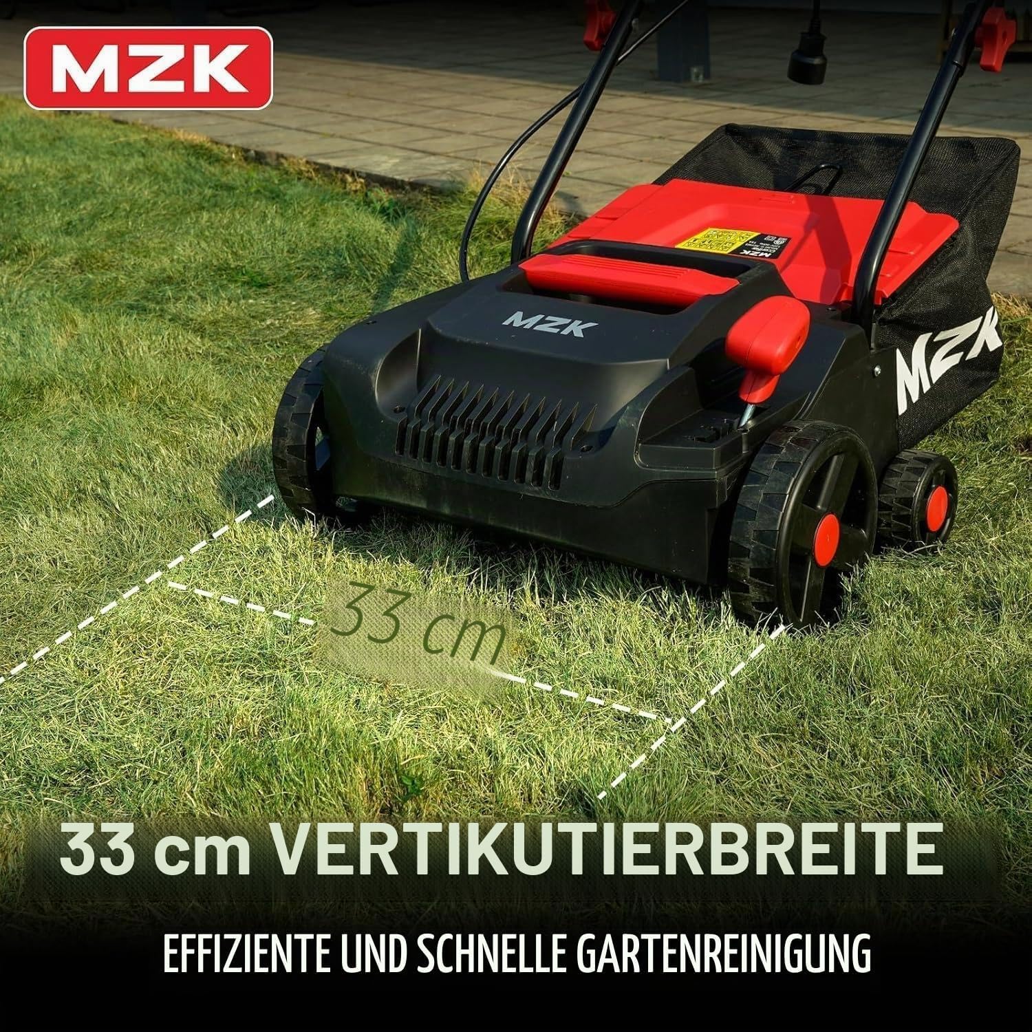 MZK 2-in-1 Elektro-Vertikutierer & Rasenlüfter, 33 cm, 13 A | 33 cm Arbeitsbreite, 4-stufige Höhenverstellung und 30L Fangkorb für einen gesunden Rasen. 2 MZK 2-in-1 Elektro-Vertikutierer & Rasenlüfter, 33 cm, 13 A | 33 cm Arbeitsbreite, 4-stufige Höhenverstellung und 30L Fangkorb für einen gesunden Rasen. – Bild 2