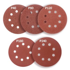 FEIHU Exzenterschleifer schleifpapier 125mm klett 50 Stück, 8 Loch schleifscheiben 125mm Rund klett für Holz Metall und Farbe 10x 40/80/120/180/240 Körnung