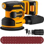 DEKOPRO Akku Exzenterschleifer 125mm, Exenterschleifmaschine mit 7 Geschwindigkeiten, 13000 U/min, Staubbeutel und 15 Schleifpapieren, Schleifmaschine für Holzbearbeitungsprojekte und DIY