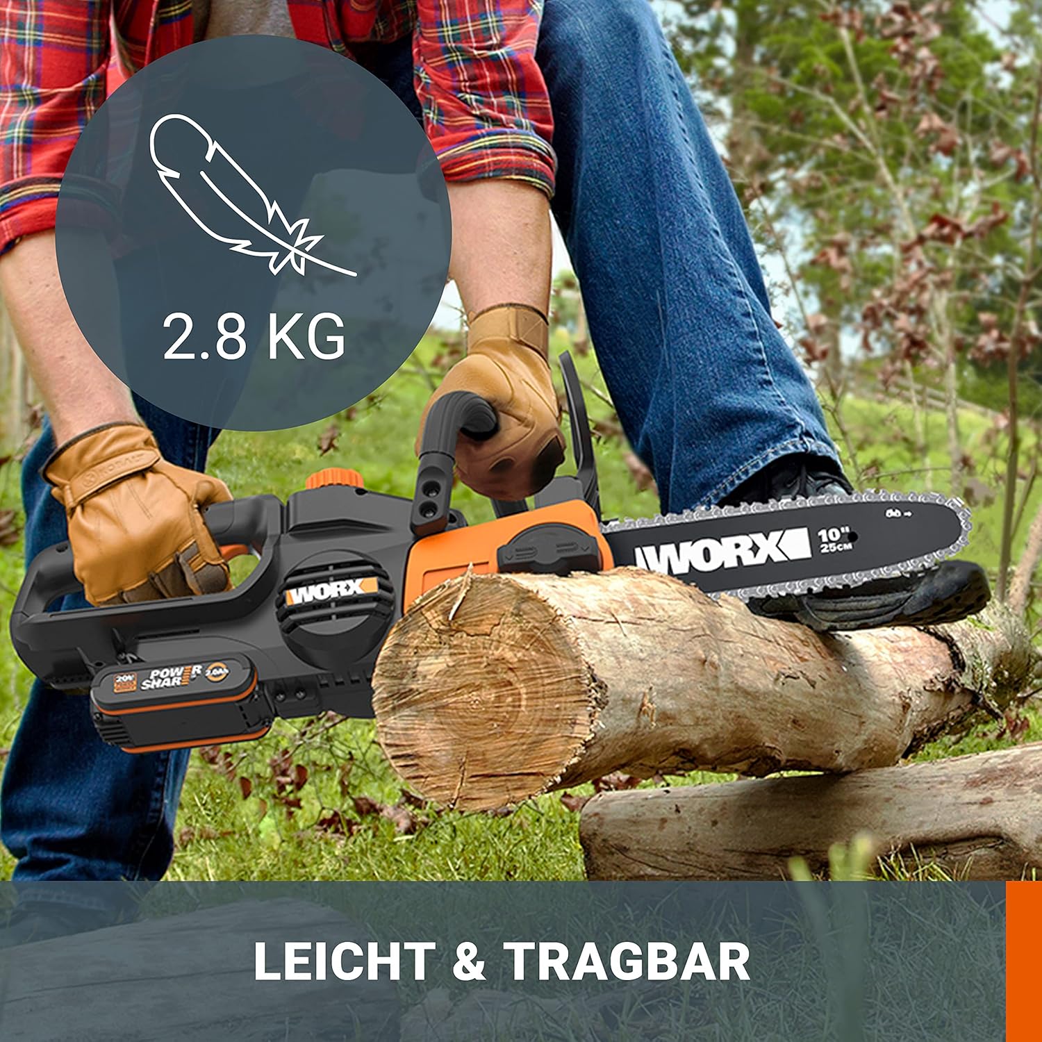 WORX WG322E.1 Akku Kettensäge 20V, inkl. 2Ah Akku & Schnellladegerät 4 WORX WG322E.1 Akku Kettensäge 20V, inkl. 2Ah Akku & Schnellladegerät – Bild 4